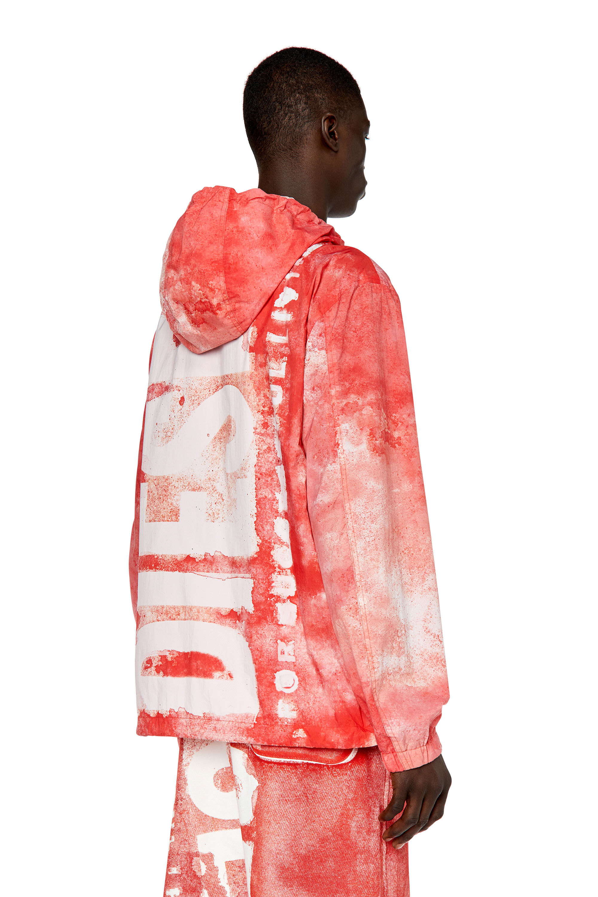 Diesel - J-WARRETT-LOGO, Male's Watercolour-effect windbreaker with logo in Red - 3