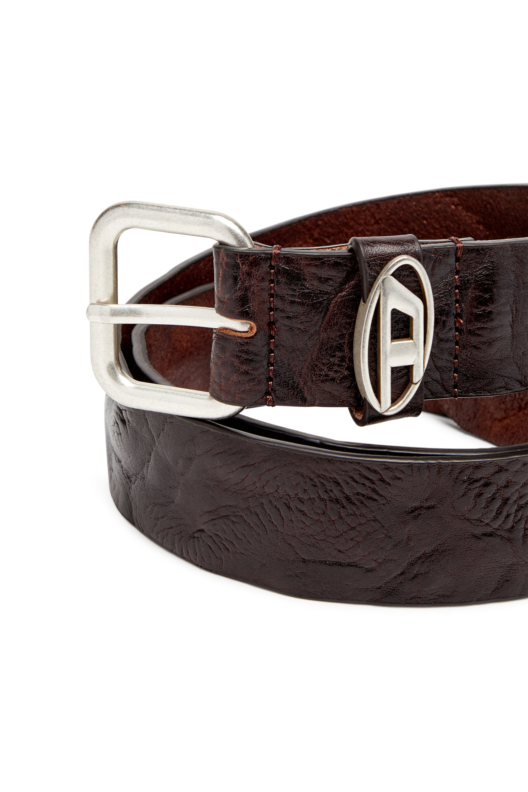DIESEL ベルト OVAL D LOOP 黒（タグ&保存袋付き） Women's 3.9cm logo-plaque wrinkled leather belt | Black | Diesel