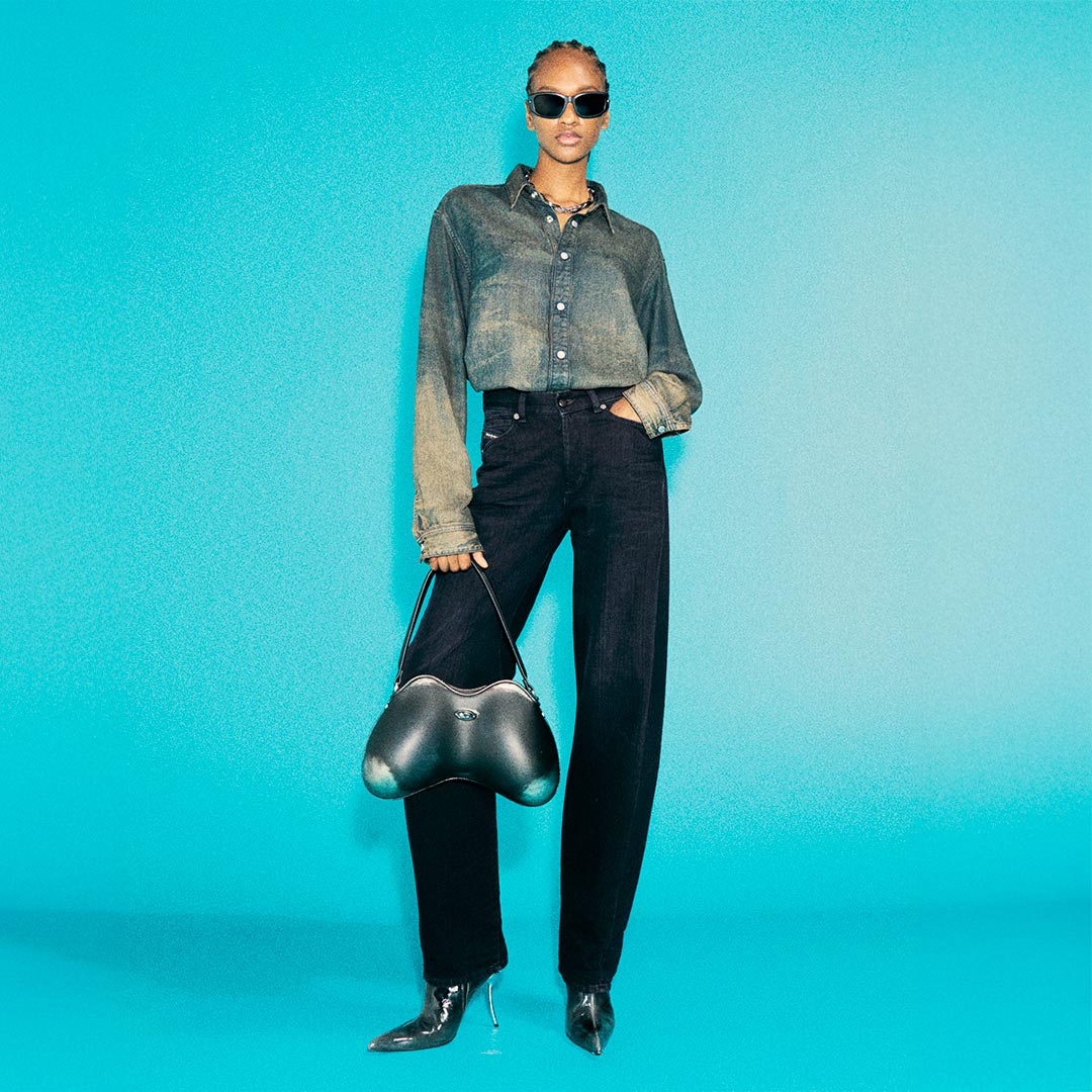 Magasinez le denim pour femme avec le jean barrel à coupe décontractée 1974 D-Ellz 09L54.