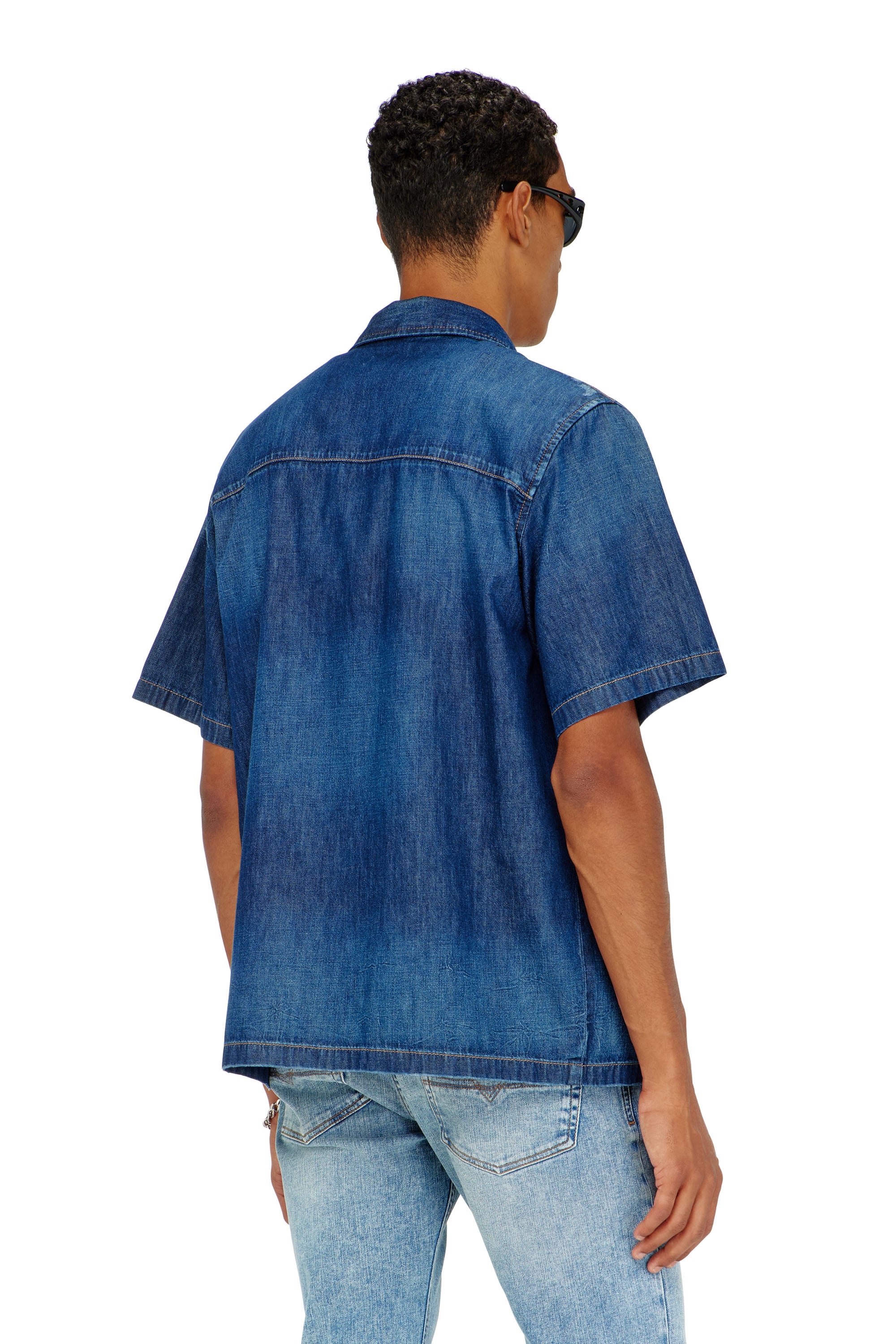 Diesel - D-NABIL-D, Male's Denim short-sleeve shirt in Blue - 4