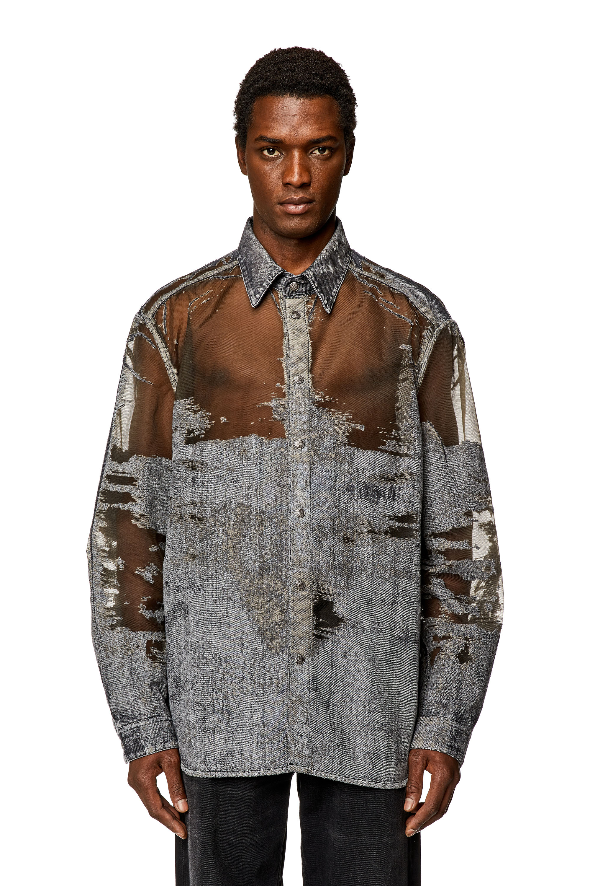 Diesel - D-SIMPLY-OVER-FSD, Man's Denim shirt with devor&eacute; in Dark grey - 6