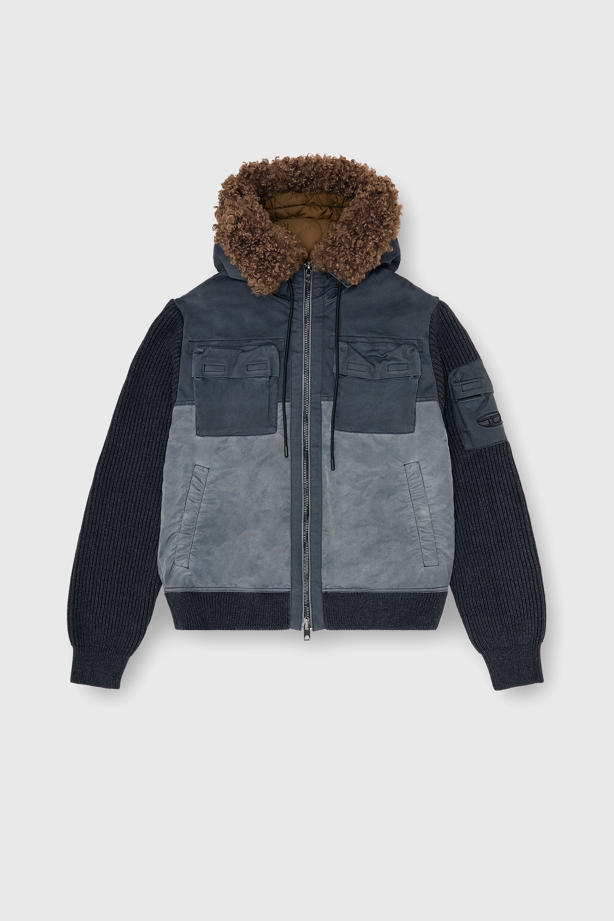 Diesel - W-DELLS, Veste &agrave; capuche matelass&eacute;e avec manches en maille Homme in Bleu - 2