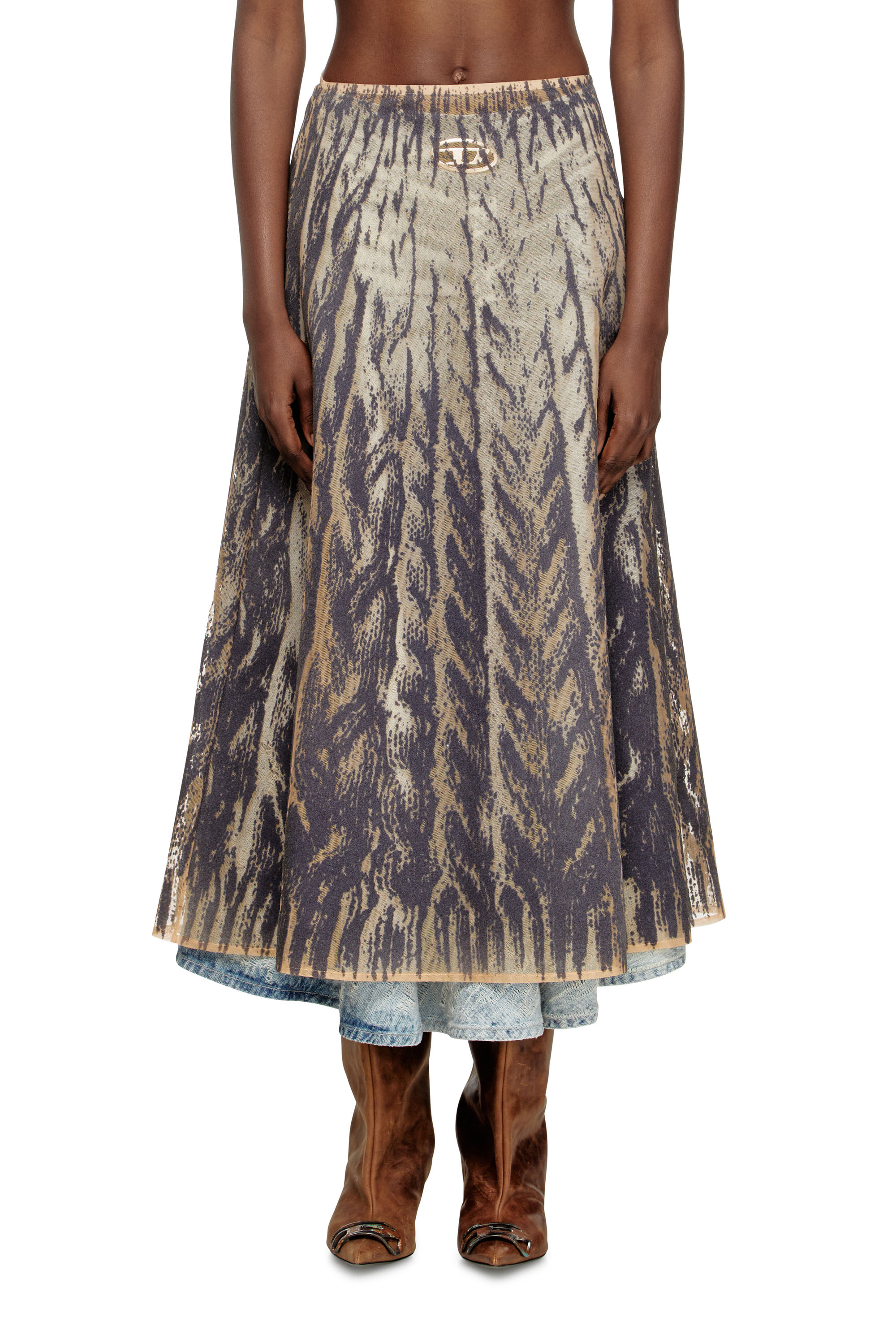 Diesel - O-RIUNDA, Woman's Sheer skirt in rigid printed tulle in Grey - 2