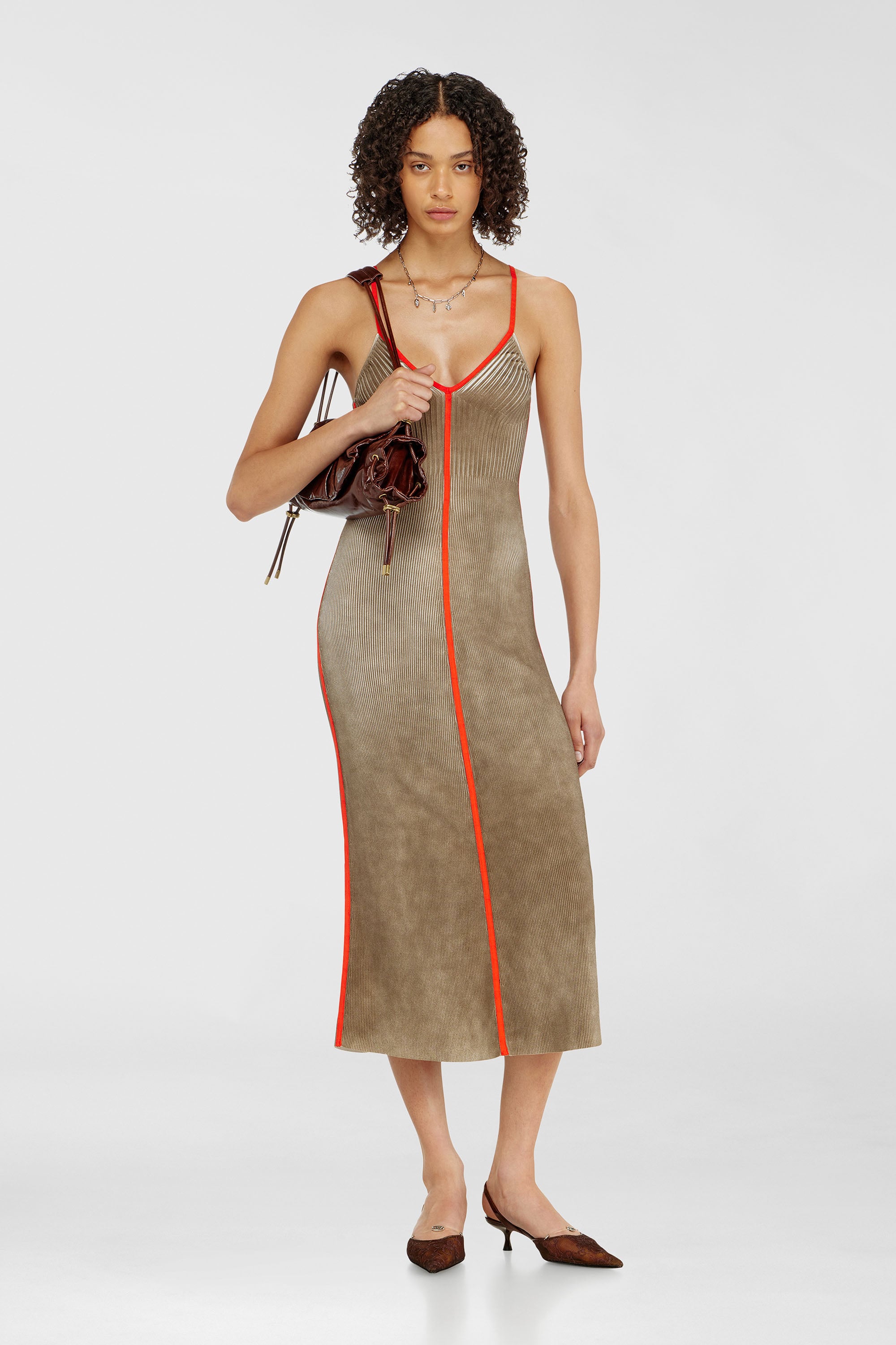 Diesel - M-SARMELA, Robe midi en maille c&ocirc;tel&eacute;e avec bandes contrast&eacute;es Femme in Polychrome - 1