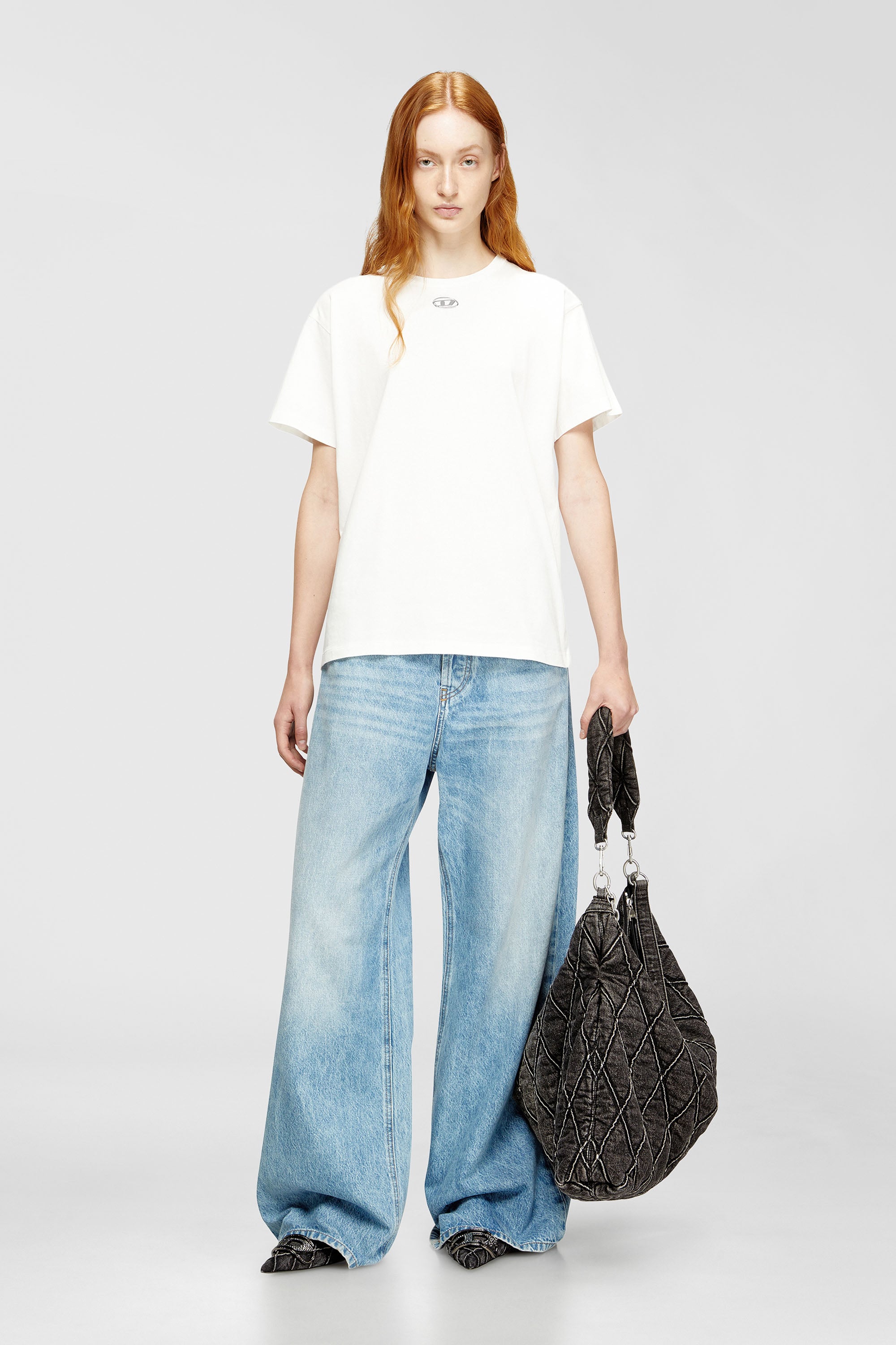 Diesel - T-NORMY-OD-S1, Female's Cotton T-shirt with metallic Oval D in White - 2