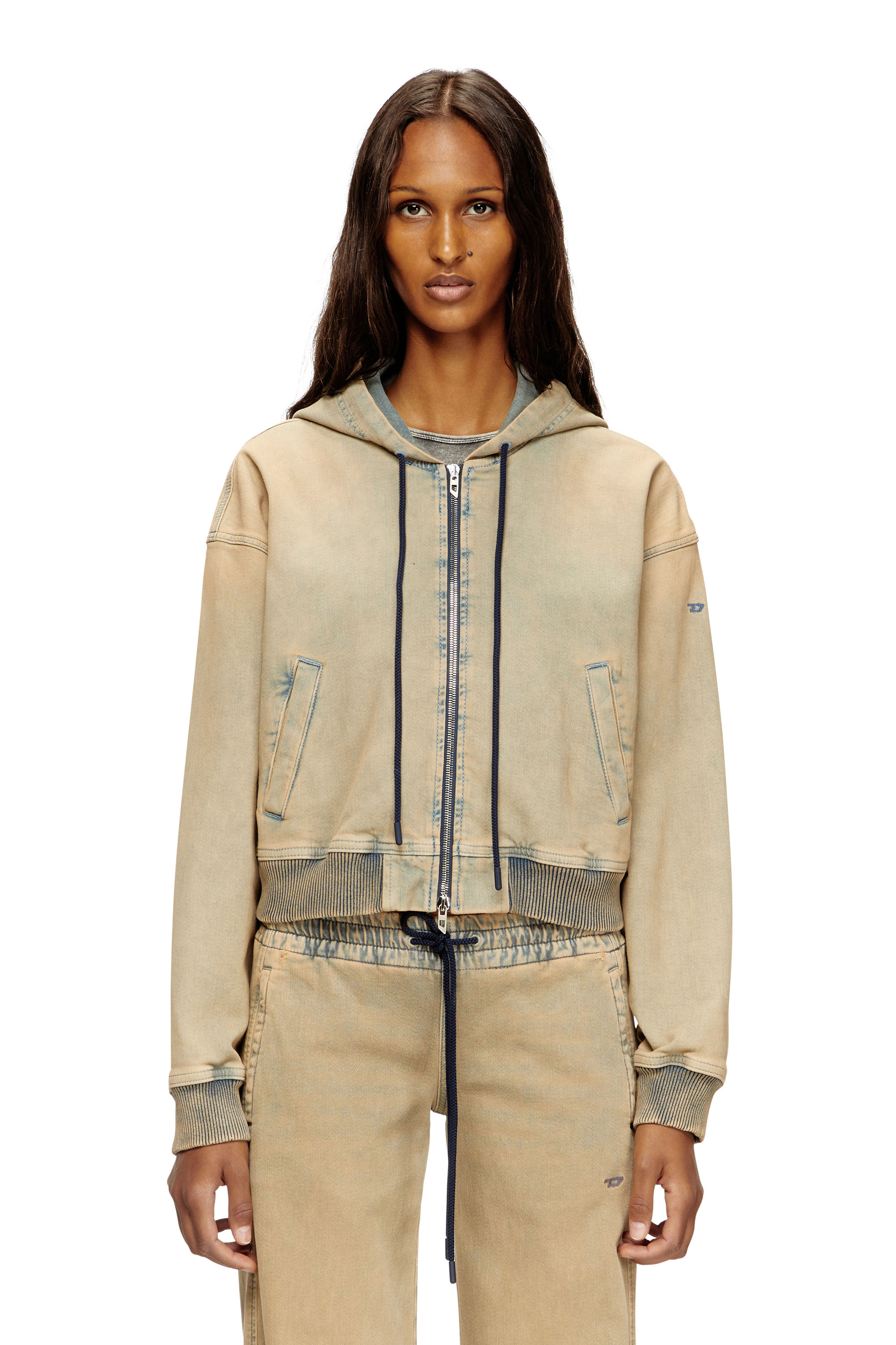 Diesel - DE-GIRI-CROP JOGG, Female's Zipped hoodie in coloured JoggJeans in Beige/Blue - 1