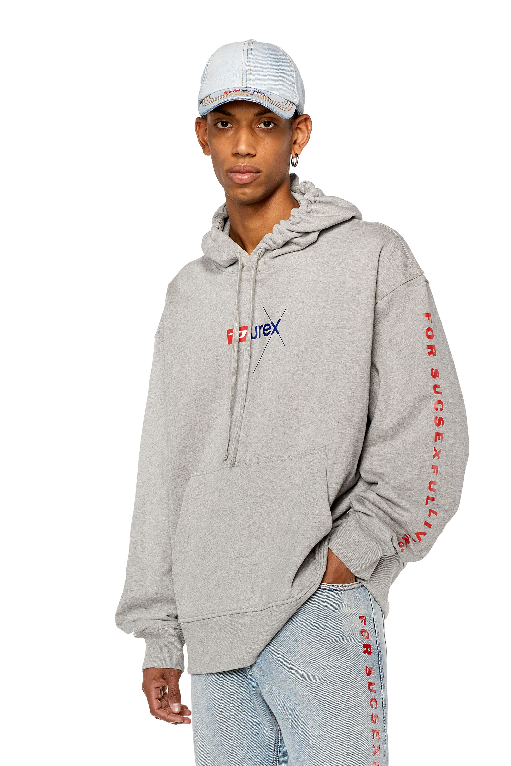 Diesel - DX-S-MACS-HOOD, Man's Mélange hoodie with Durex logo in Light Grey - 3
