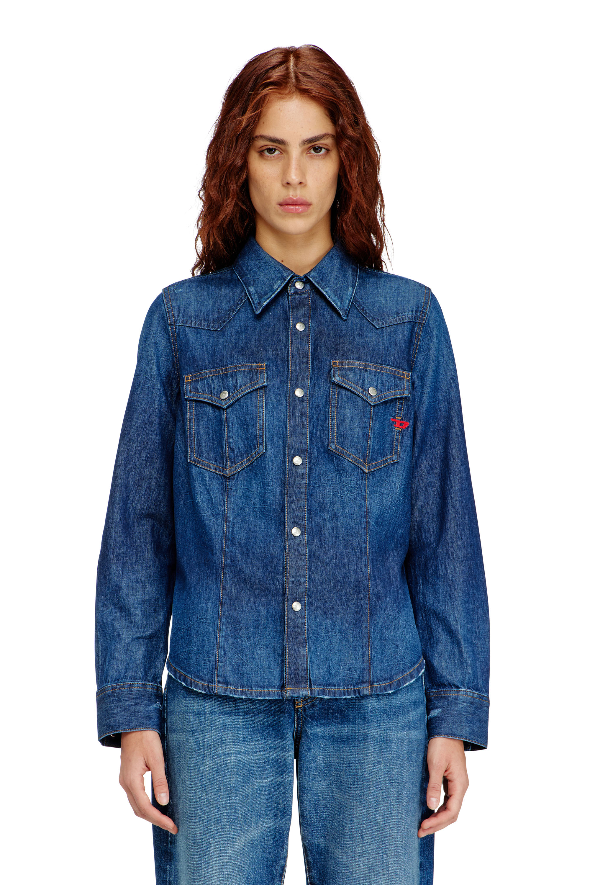 Diesel - DE-WAVES, Woman's Western shirt in clean-wash denim in Medium blue - 3