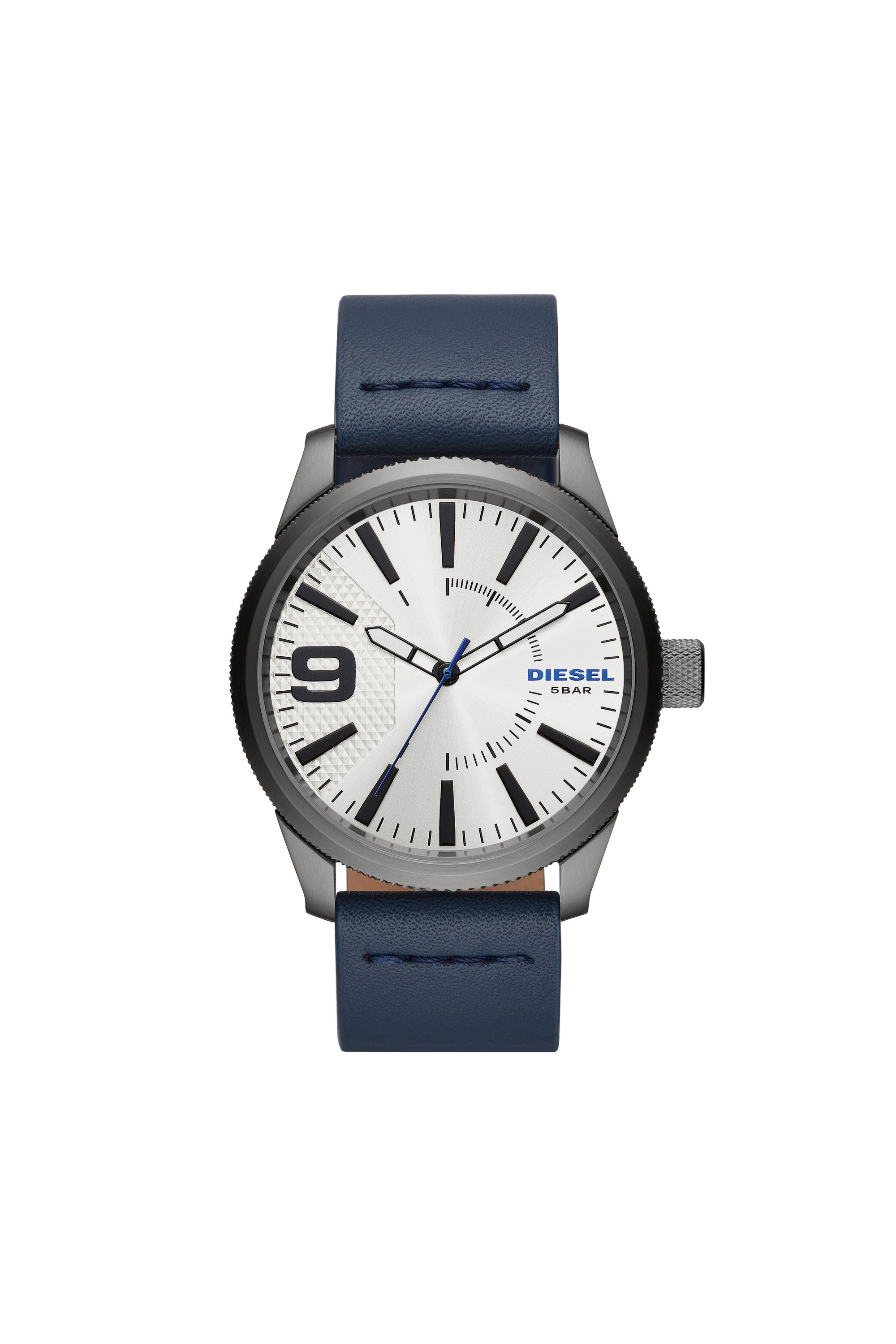 Diesel - DZ1859, Man's Rasp Nsbb navy leather and silver watch, 46 mm in Navy Blue - 1