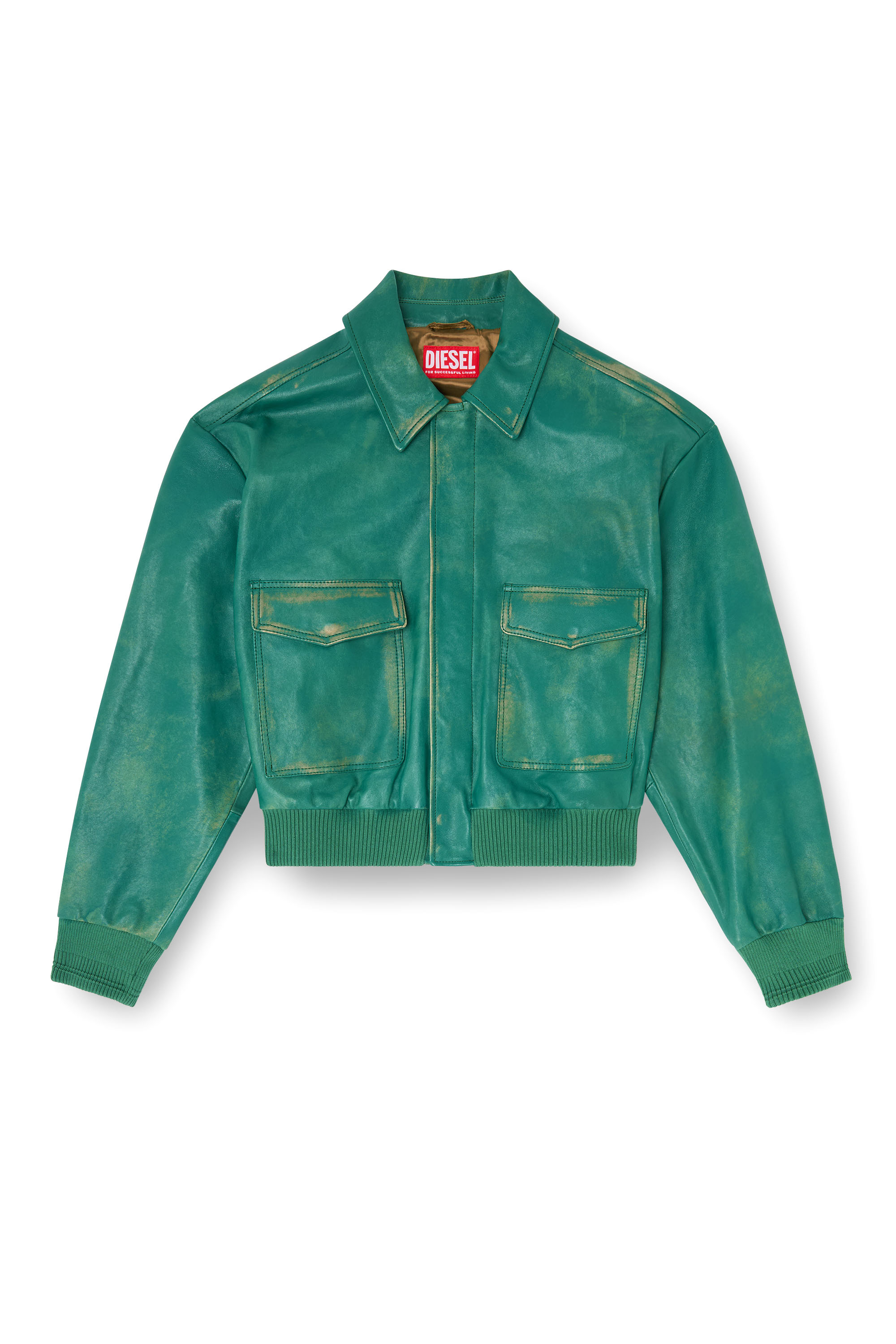 Diesel - L-UMAN, Chaqueta aviador de cuero tratado Hombre in Verde - 2