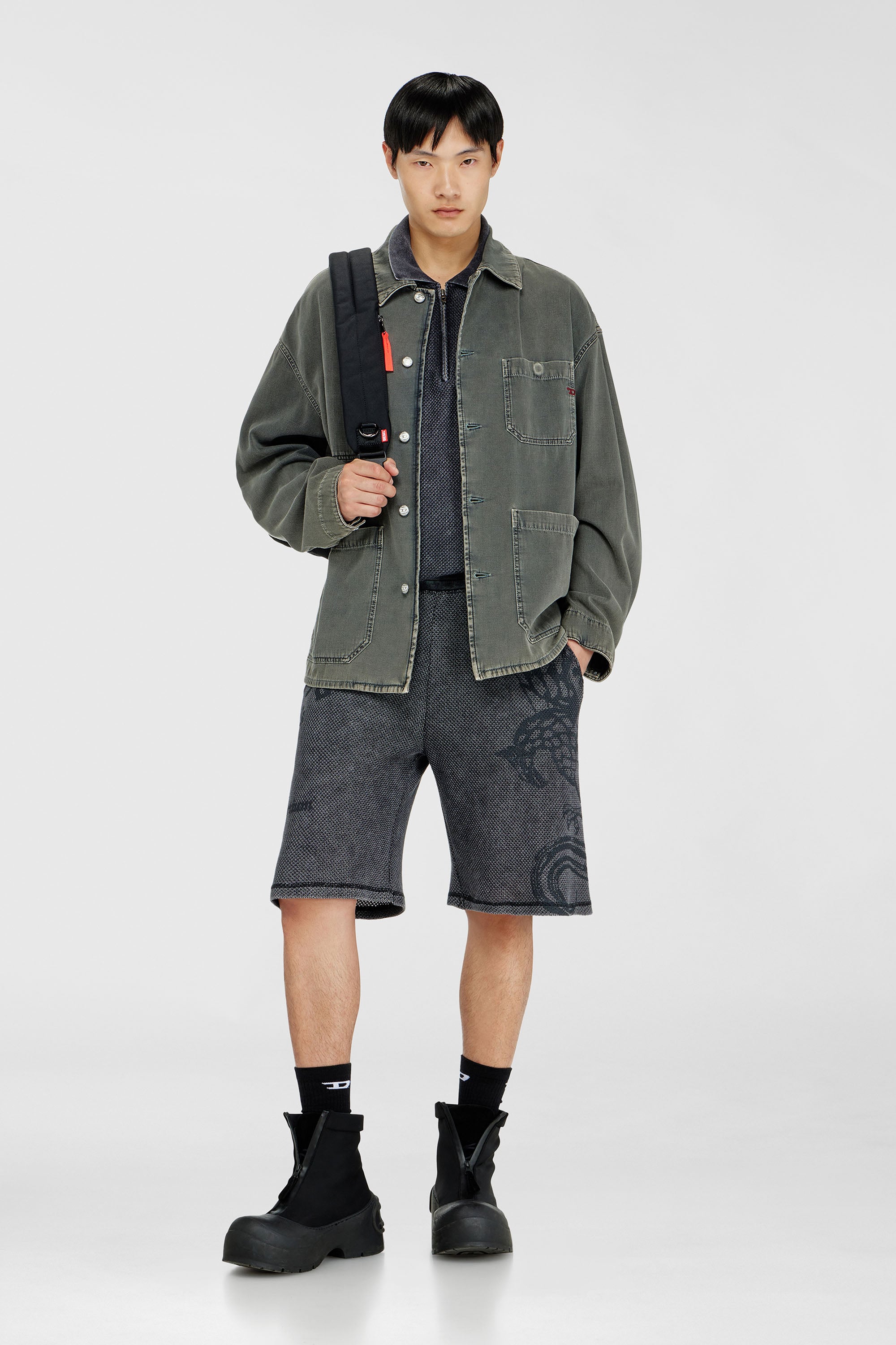 Diesel - P-ERRY, Short pants en coton mesh avec imprim&eacute;s Homme in Gris - 1