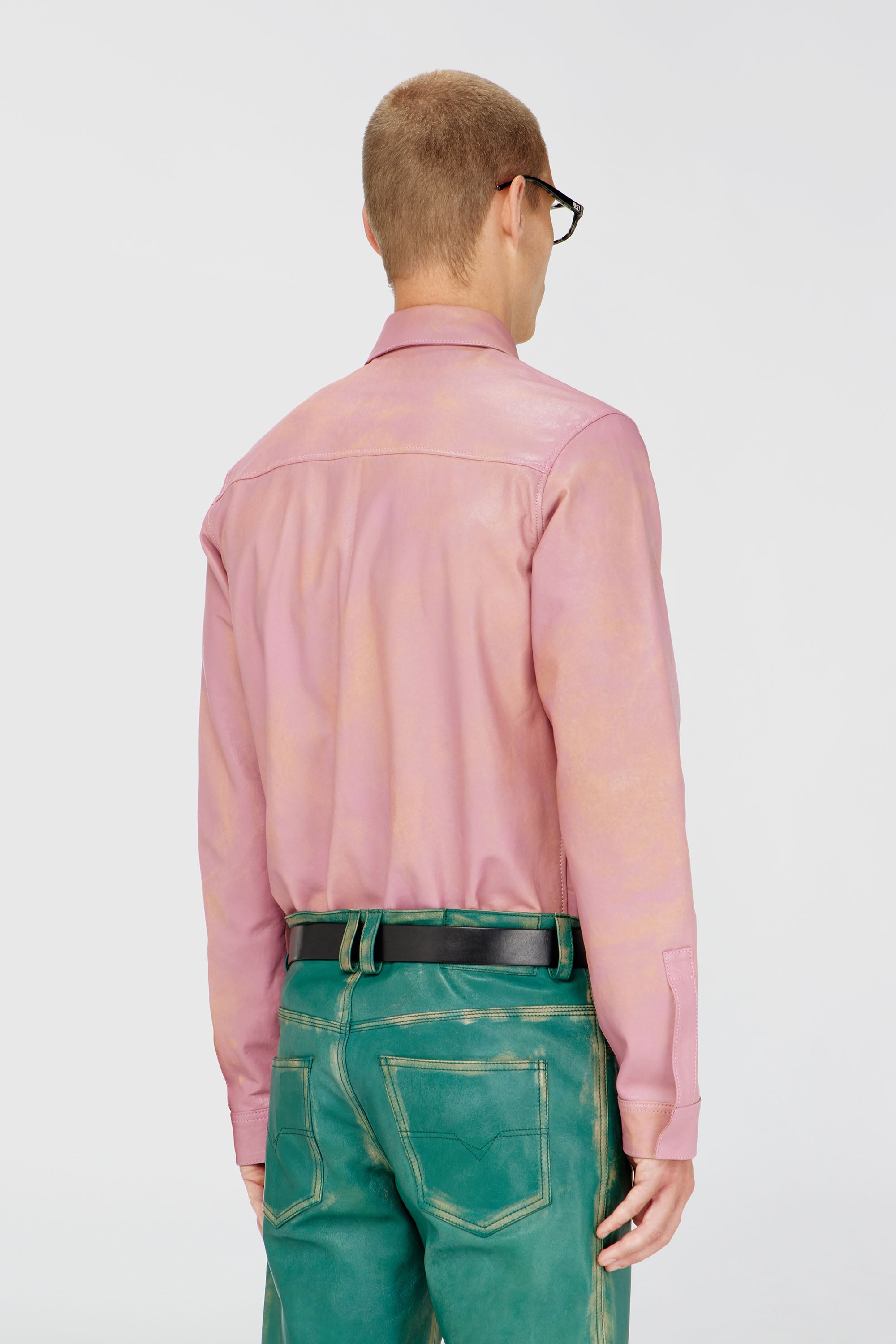 Diesel - S-CIRT, Male's Shirt in treated leather in Pink - 5