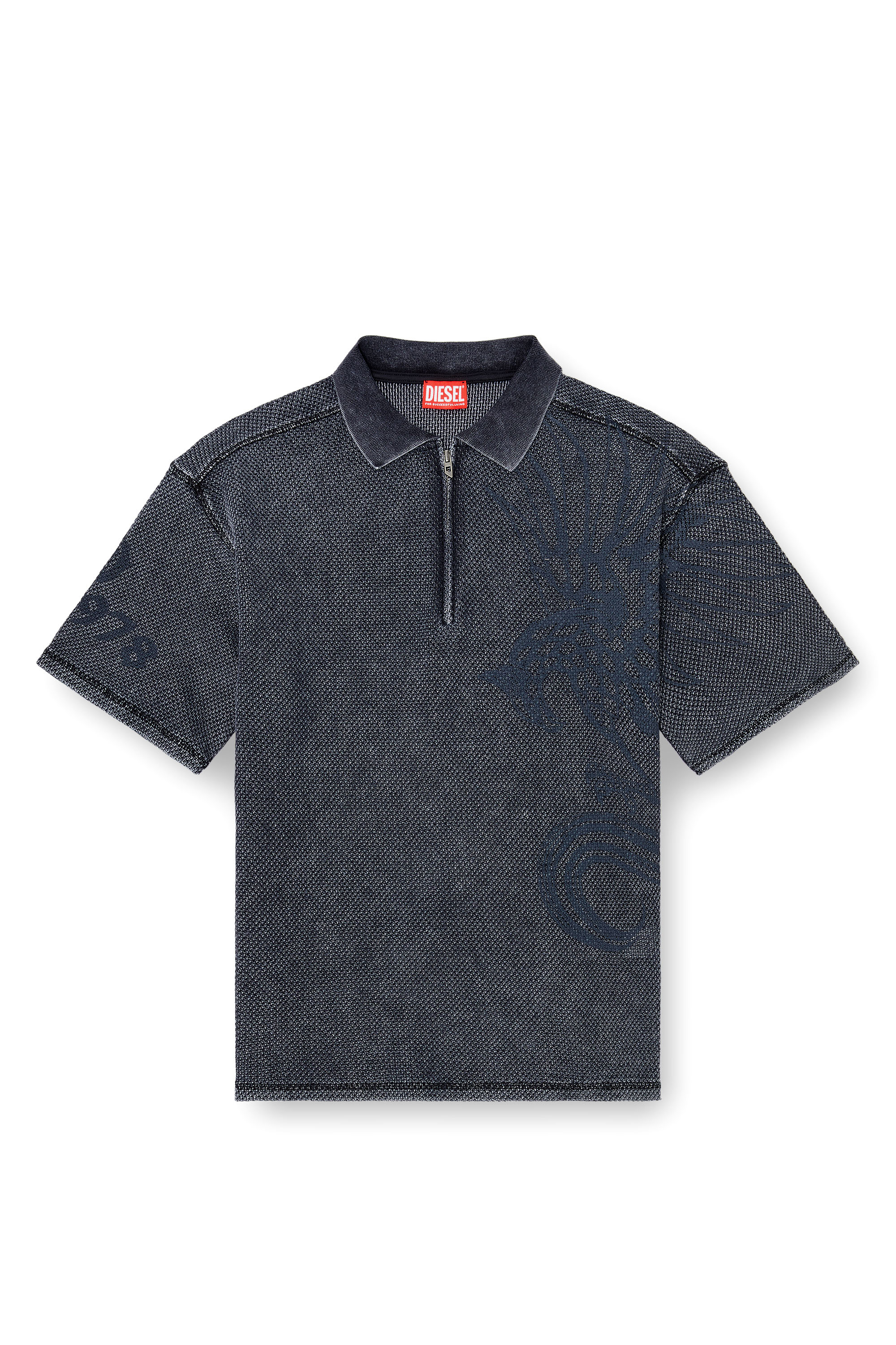 Diesel - T-ERRY-ZIP, Polo de jacquard mesh con estampado Phoenix Hombre in Gris - 4