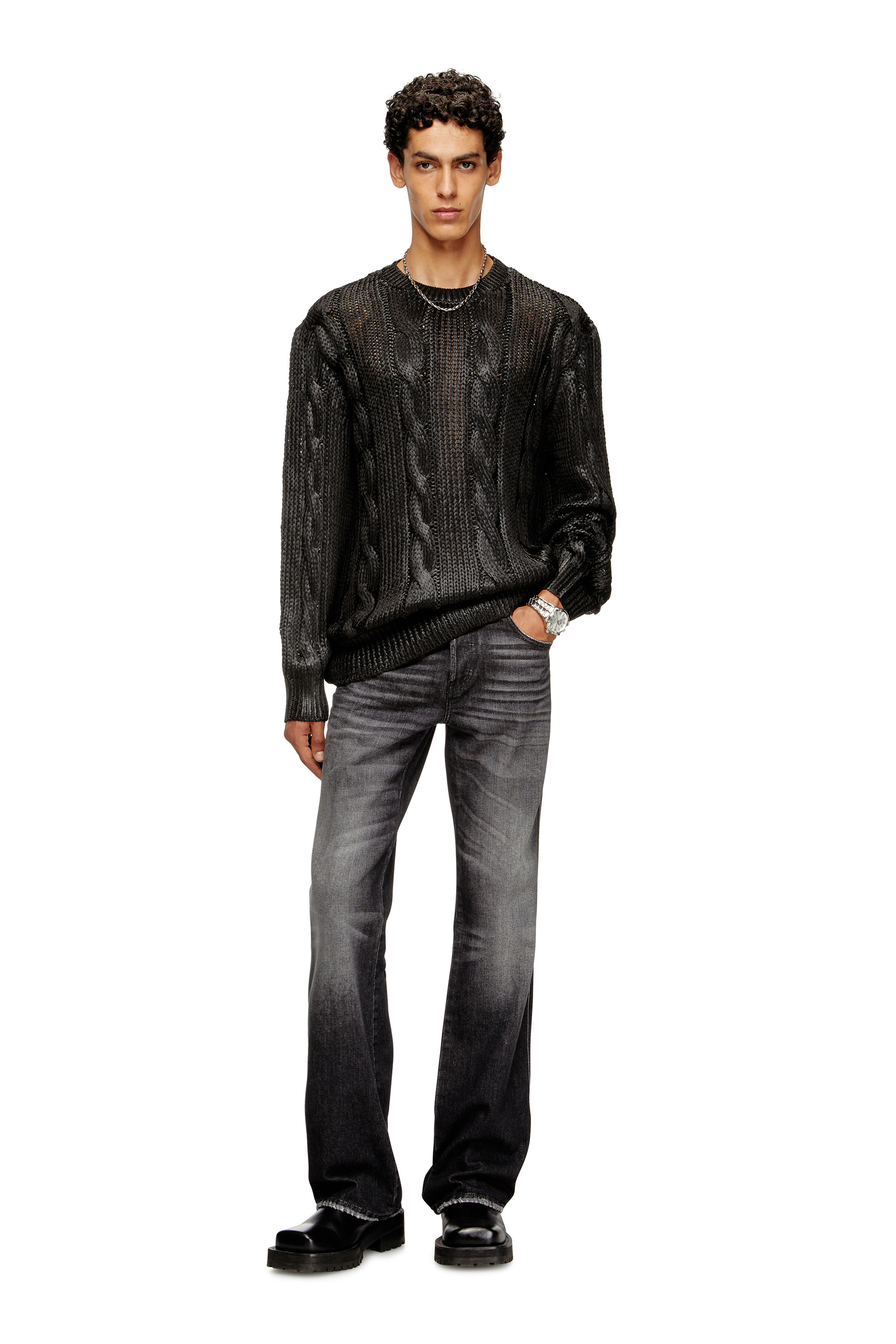 Diesel - K-MICHIU, Pull torsadé avec effet brillant Homme in Noir - 2