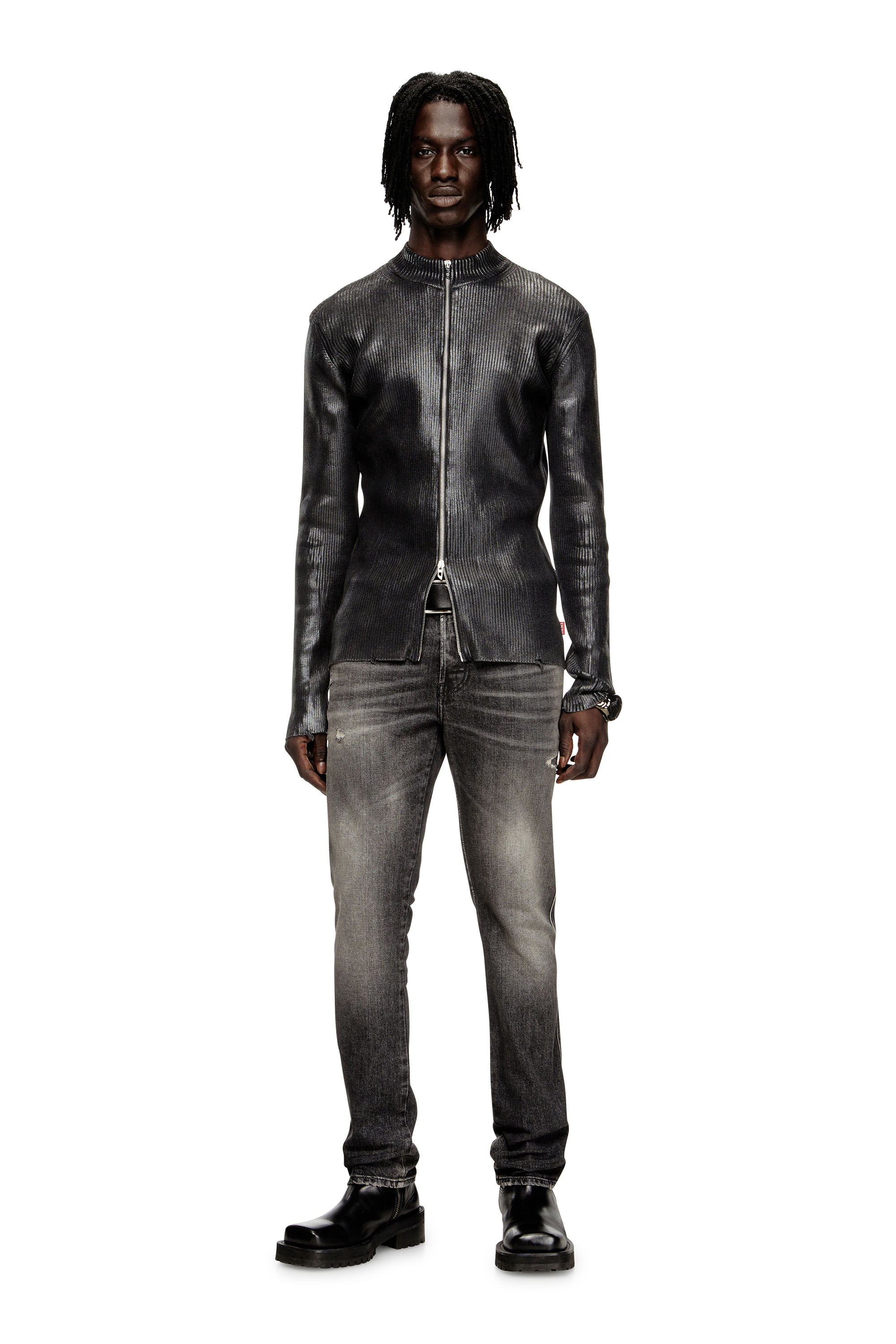 Diesel - K-DARGY-D, Cardigan zippé en fil de denim à effet brillant Homme in Noir - 2