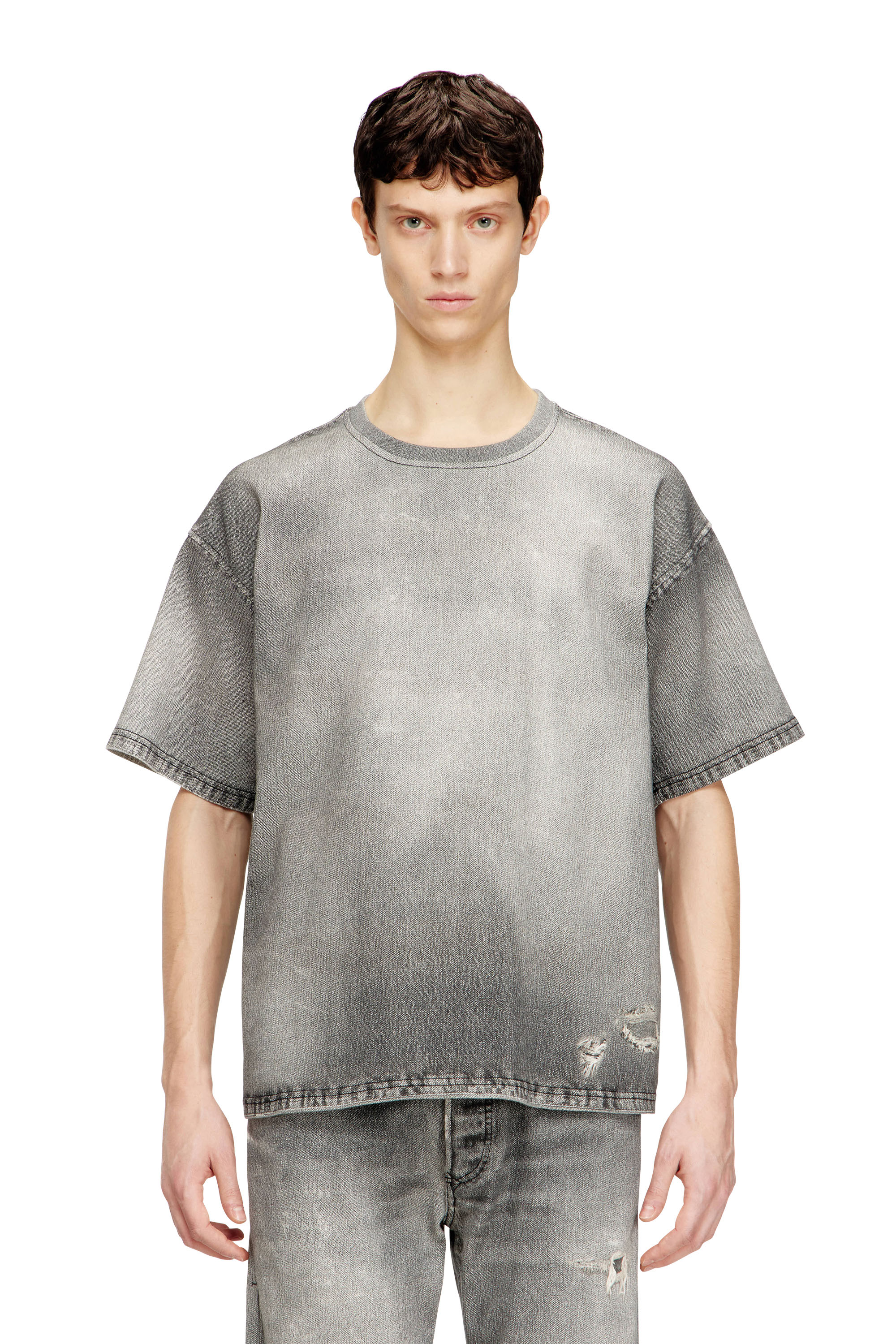Diesel - D-BOX JOGG, Camiseta vaquera con efecto tratado trompe l'oeil Hombre in Gris - 3