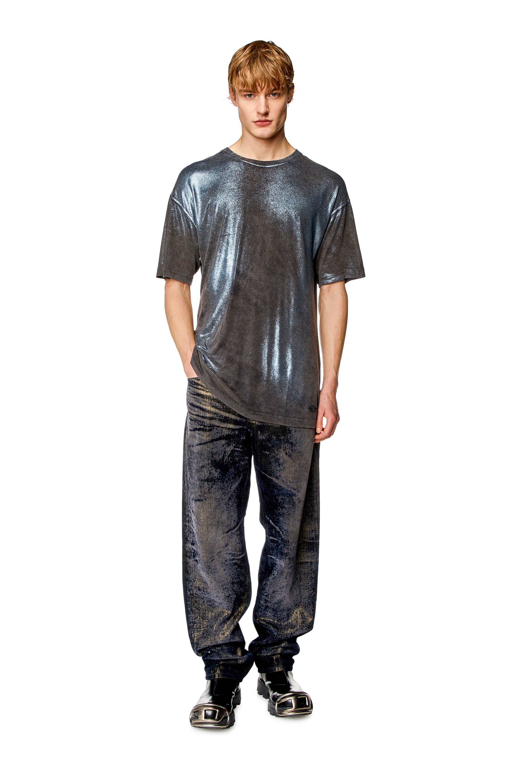 タイムSALE❗️ T-Shirt oversize de hombre con estampado metalizado descolorido