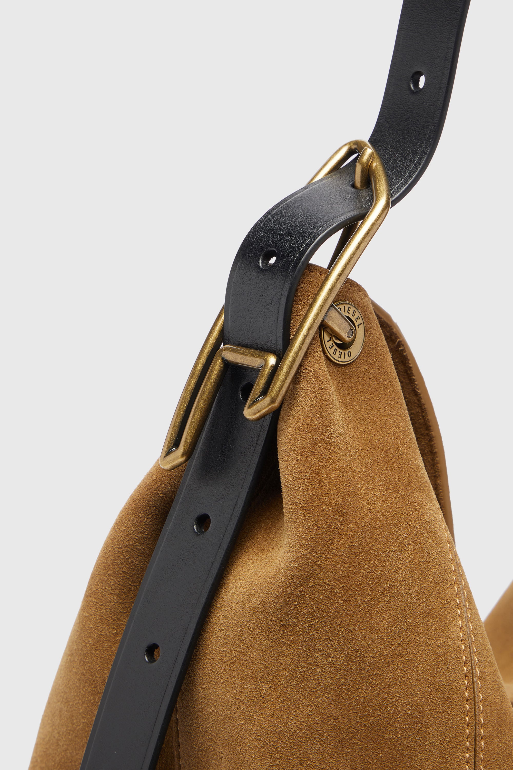 Diesel - D-LINE HOBO L, Woman's D-Line-Hobo bag in waxed suede in Light Brown - 7