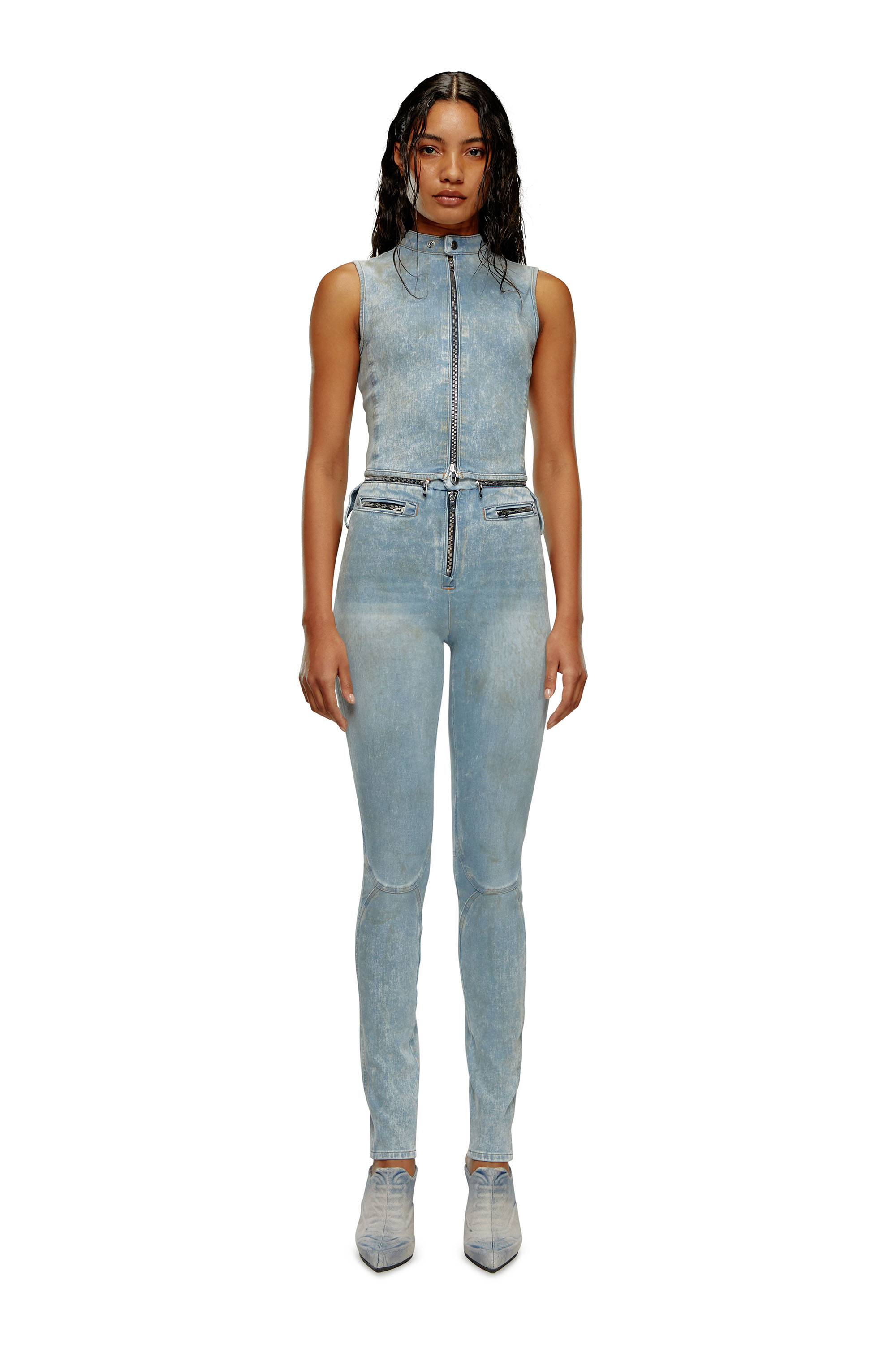 Women's Second-skin transformable denim jumpsuit | Blue | Diesel