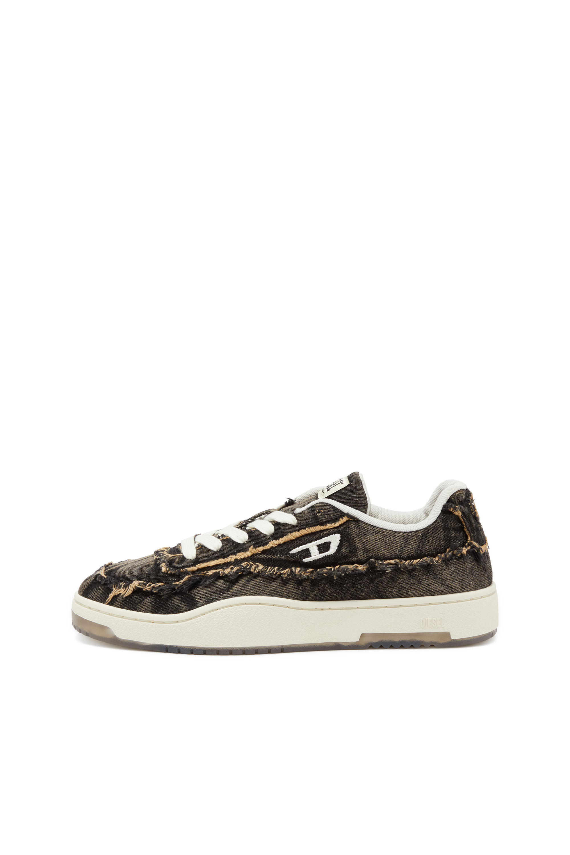 Diesel - S-TRACKER-D LOW, Man's S-Tracker-D-Frayed denim sneakers with transparent sole in Black - 3
