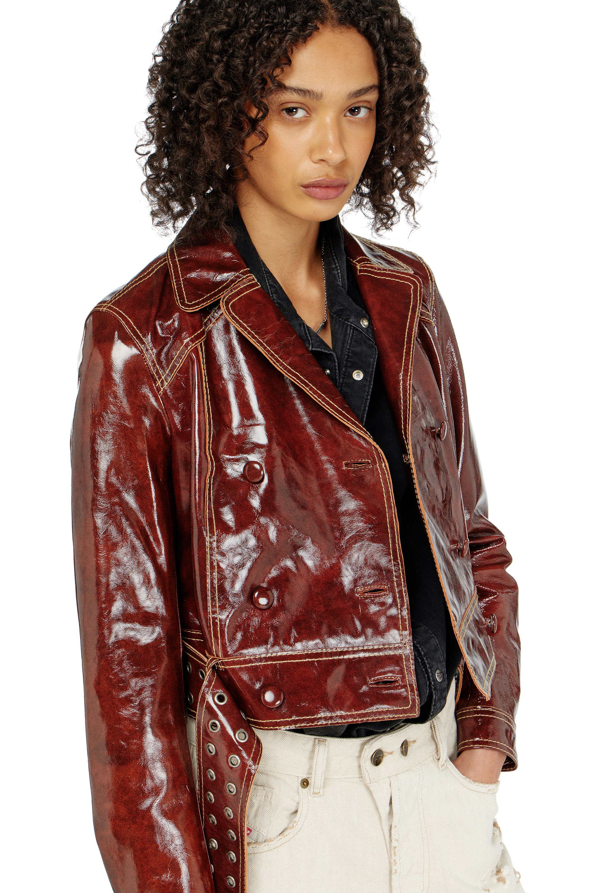 Diesel - L-EGEND, Woman's Patent-leather jacket with large belt in null - 4