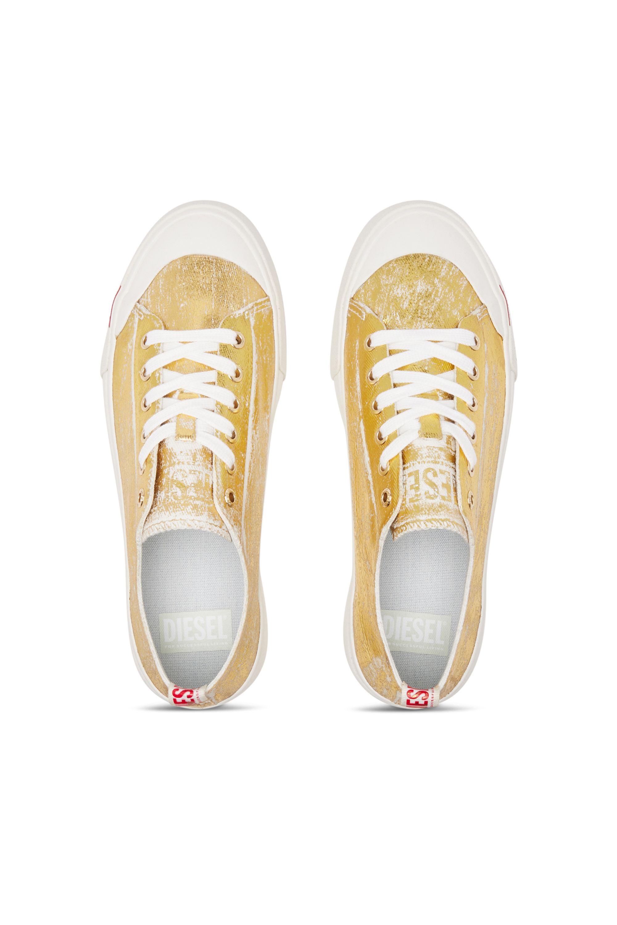 Diesel - S-ATHOS LOW W, Woman's S-Athos Low-Distressed sneakers in metallic canvas in Gold - 4