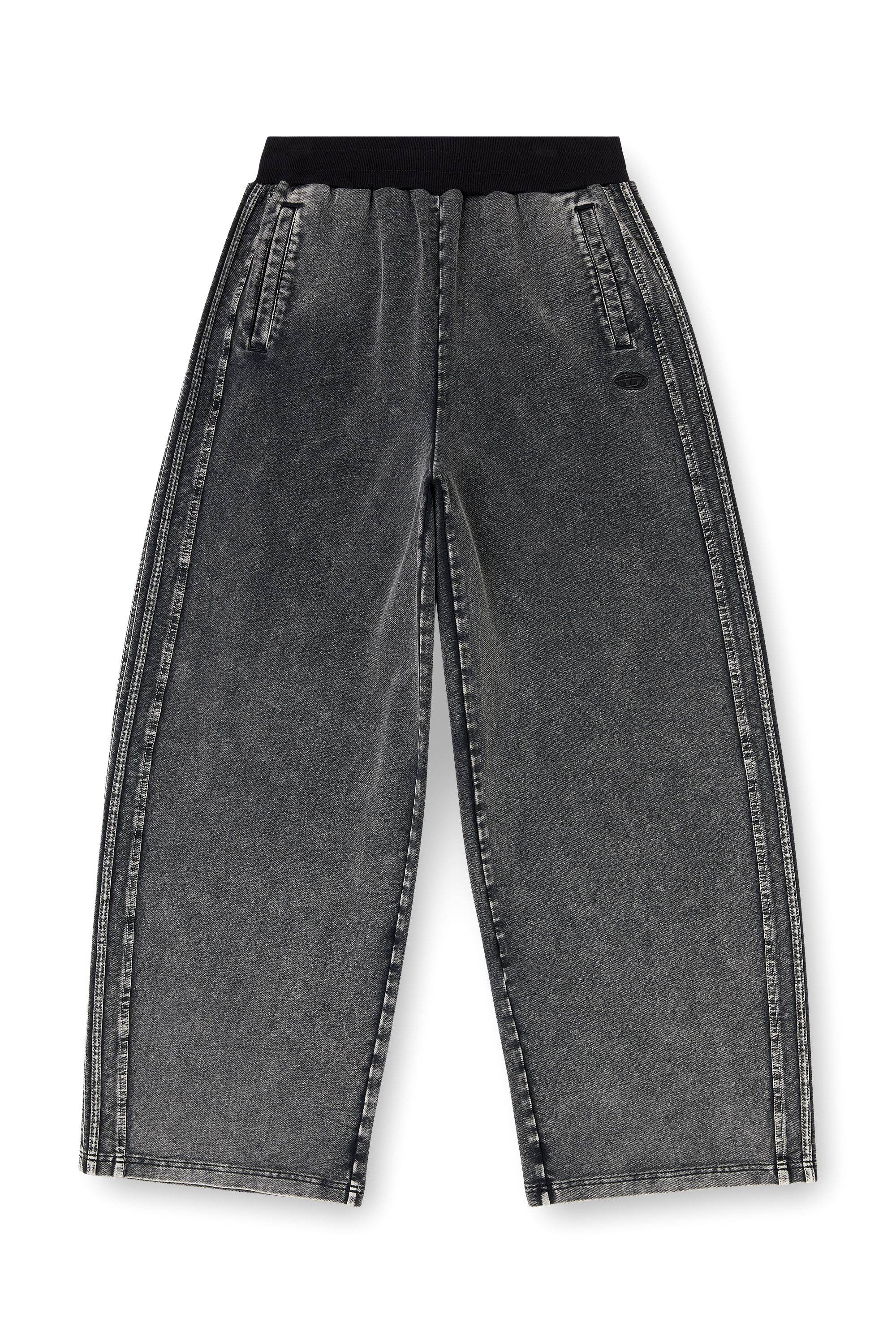 Diesel - P-ZENIA-S1, Pantalon large en coton lav&eacute; avec bandes lat&eacute;rales Femme in Gris - 4