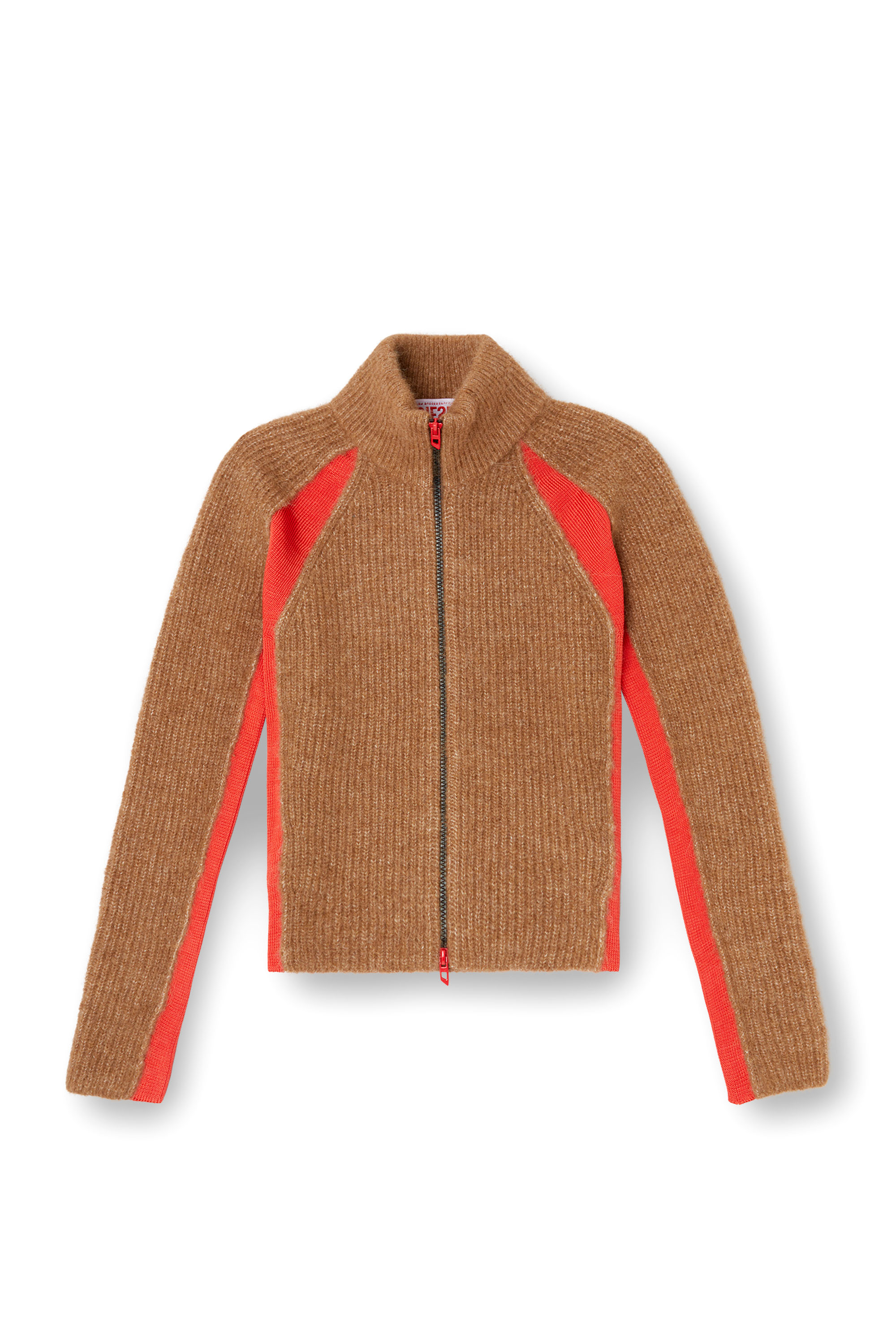 Diesel - M-LOUISE, Woman's Alpaca-blend cardigan with contrast inserts in Brown - 2