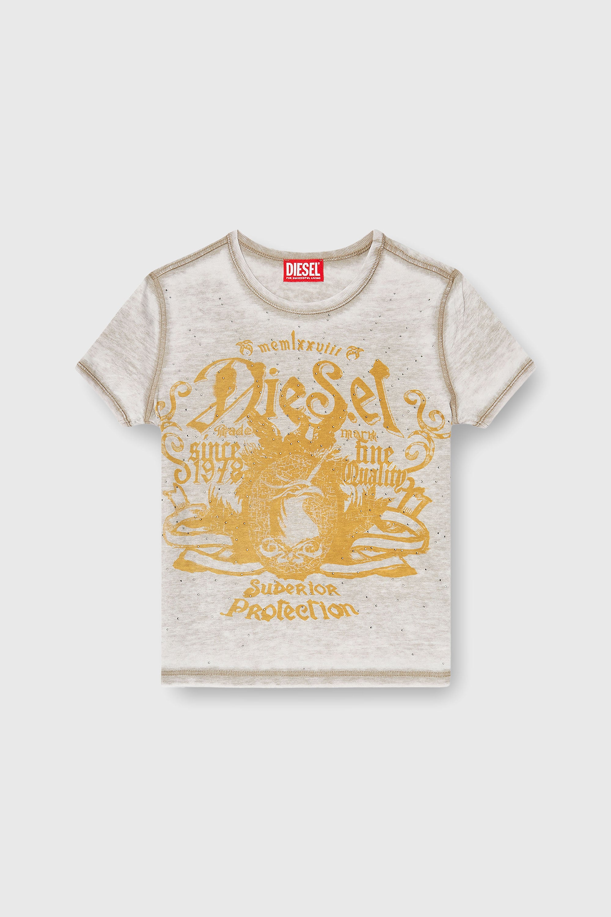 Diesel - T-UNCUTIES-LONG-AA3, Woman's Slim jersey T-shirt with print and studs in Oro/Grey - 2