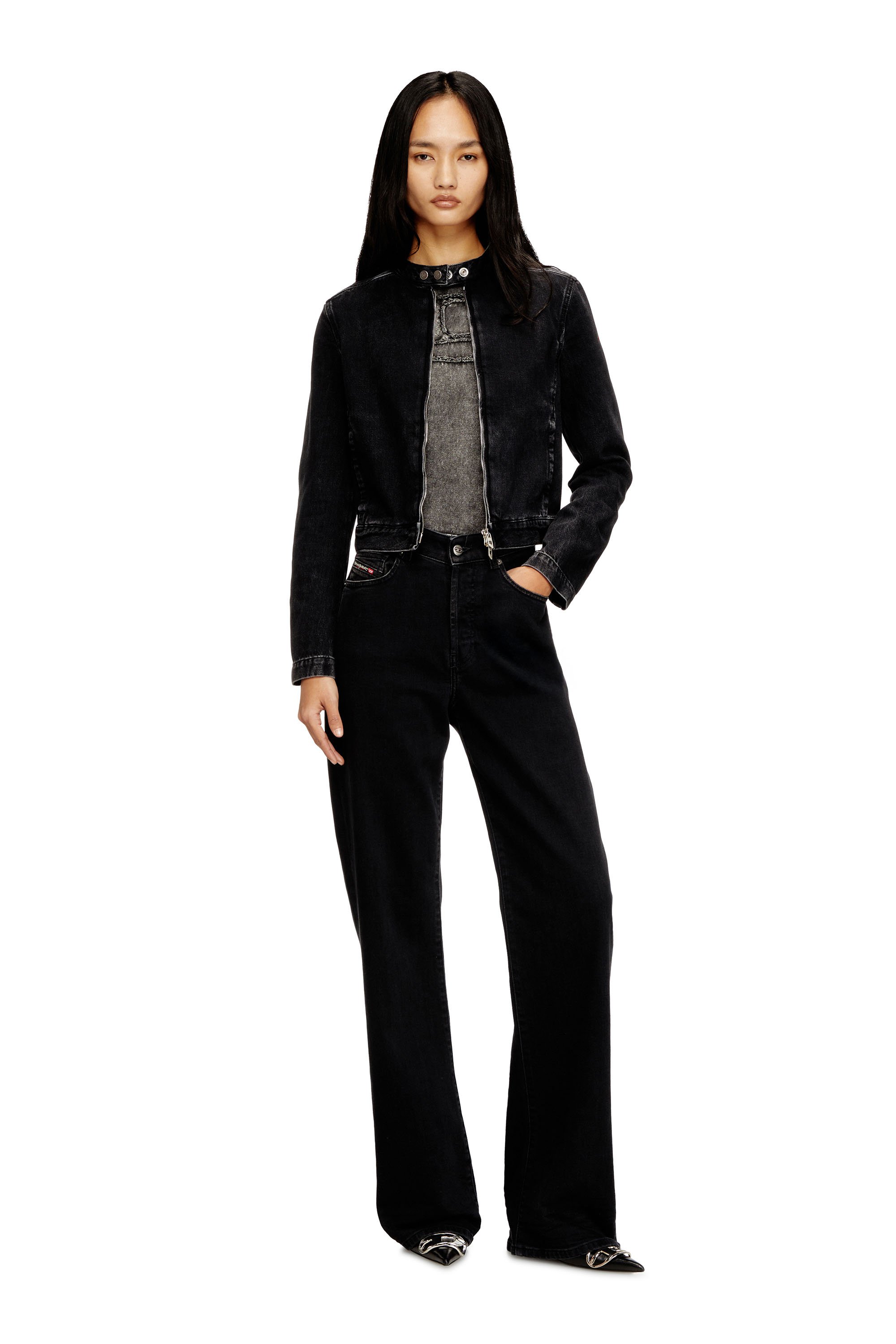 Diesel - DE-MORNIN, Chaqueta moto de mezclilla en denim de lavado oscuro Mujer in Negro - 2