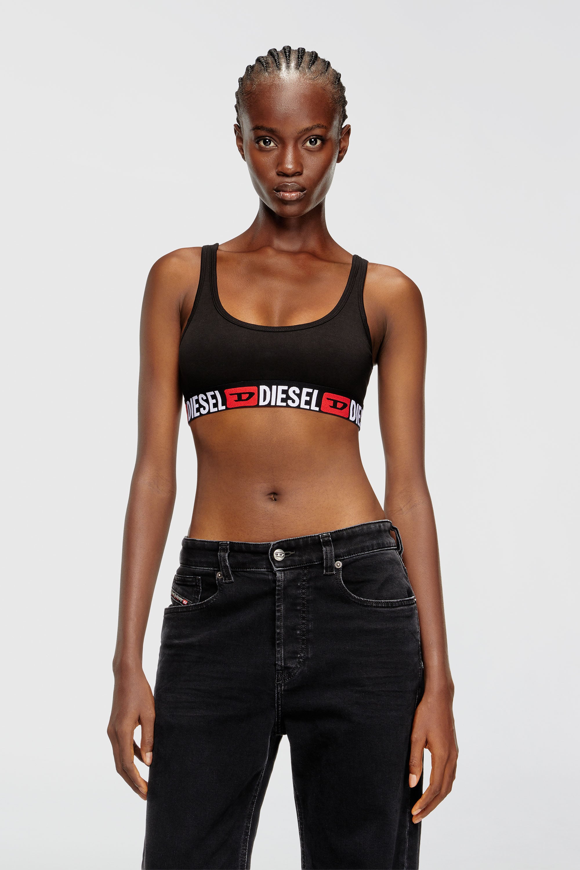 Diesel - UFSB-ORIBA, Woman's Cotton bralette with logo in Black - 2