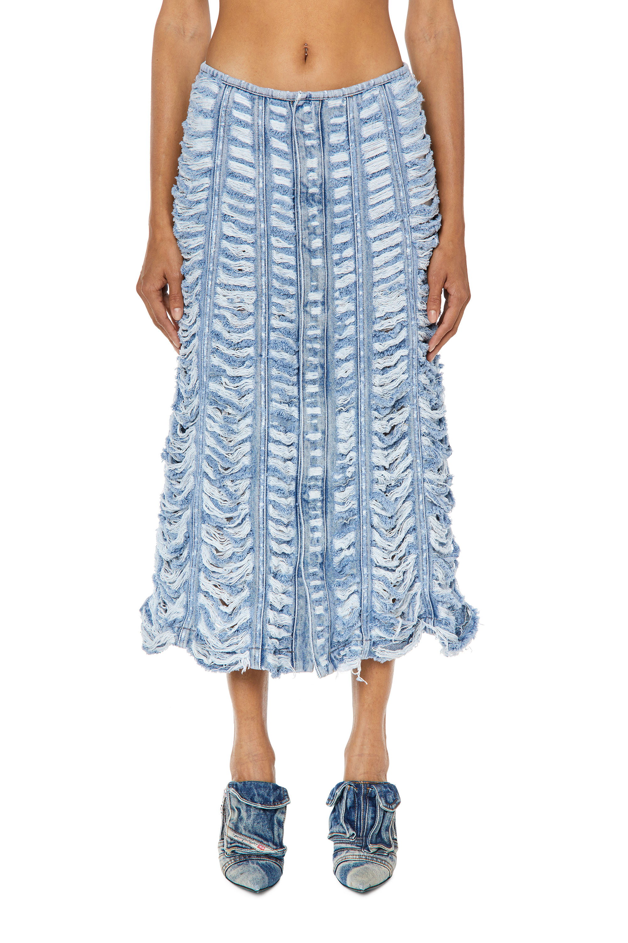 Diesel - DE-GHIL-FSC, Female's Long denim skirt with tiger breaks in Light Blue - 2