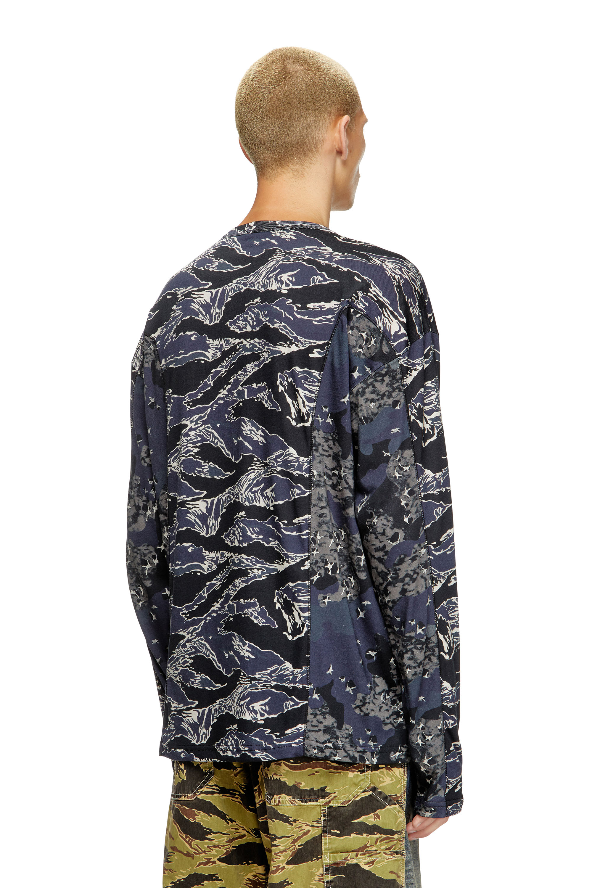 Diesel - T-BOXT-LS-CURT, Man's Long-sleeve T-shirt with mixed camo prints in Dark Blue - 4