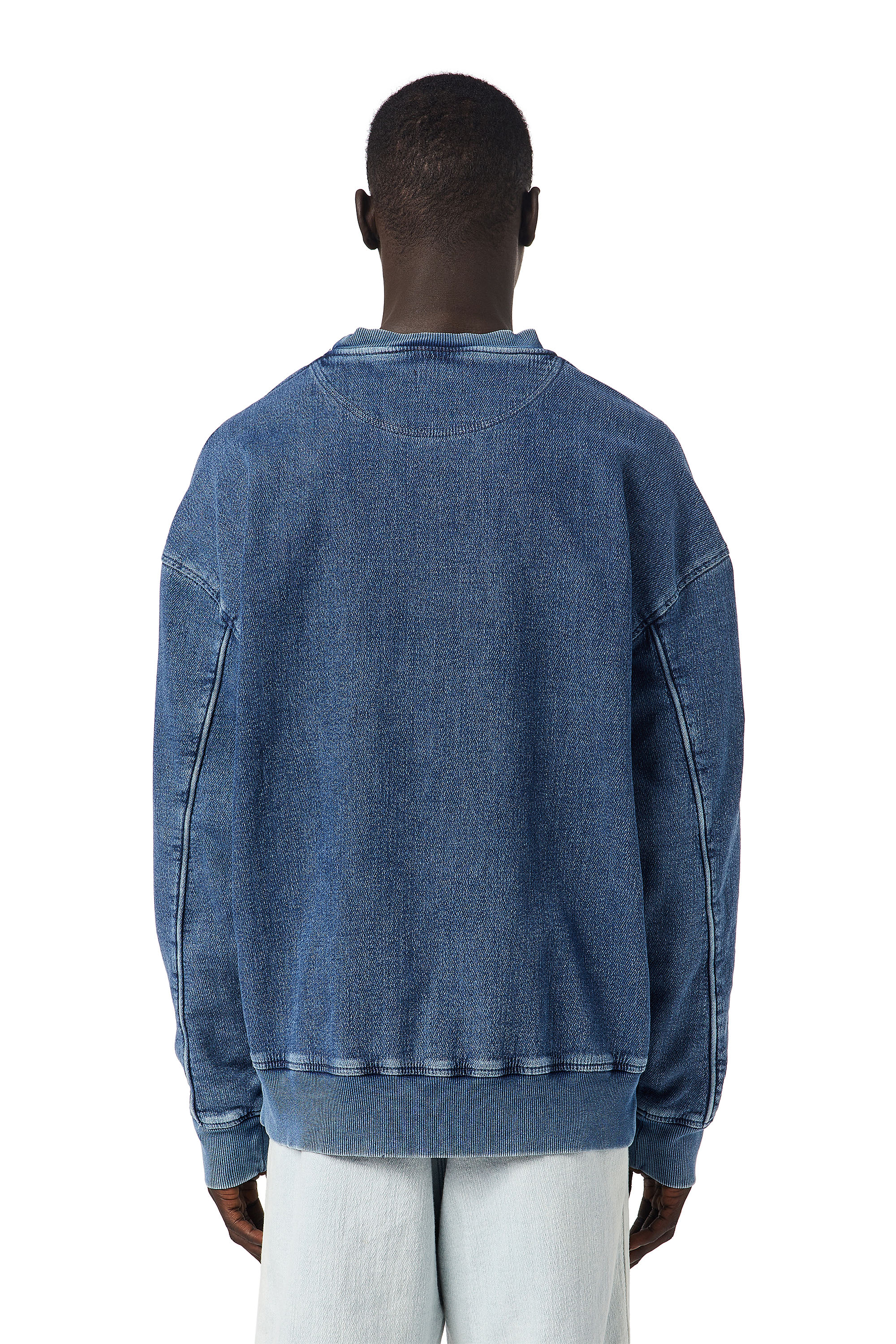 Diesel - D-KRIB TRACK DENIM SWEATSHIRT, Man's Sweatshirt in Track Denim in Medium blue - 4