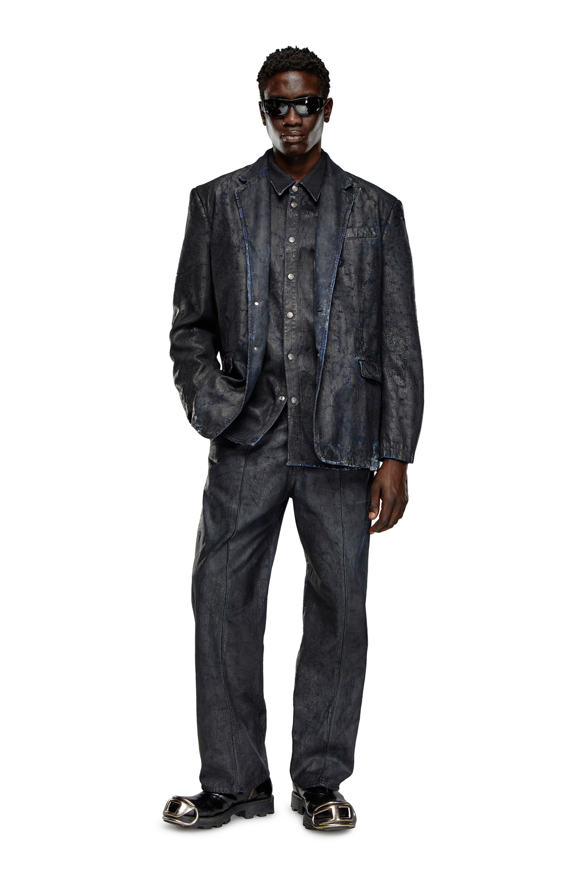 Diesel - D-SIMPLY-FSE, Male's Denim shirt with craquelé coating in Black - 1