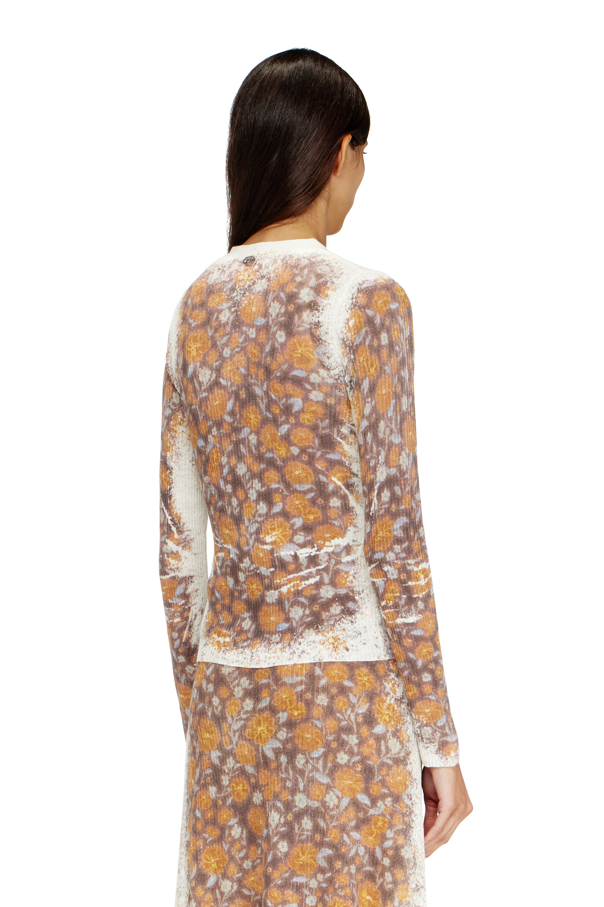 Diesel - M-BLOMIEN, Cardigan en maille de lin &agrave; imprim&eacute; fleuri Femme in Marron - 4