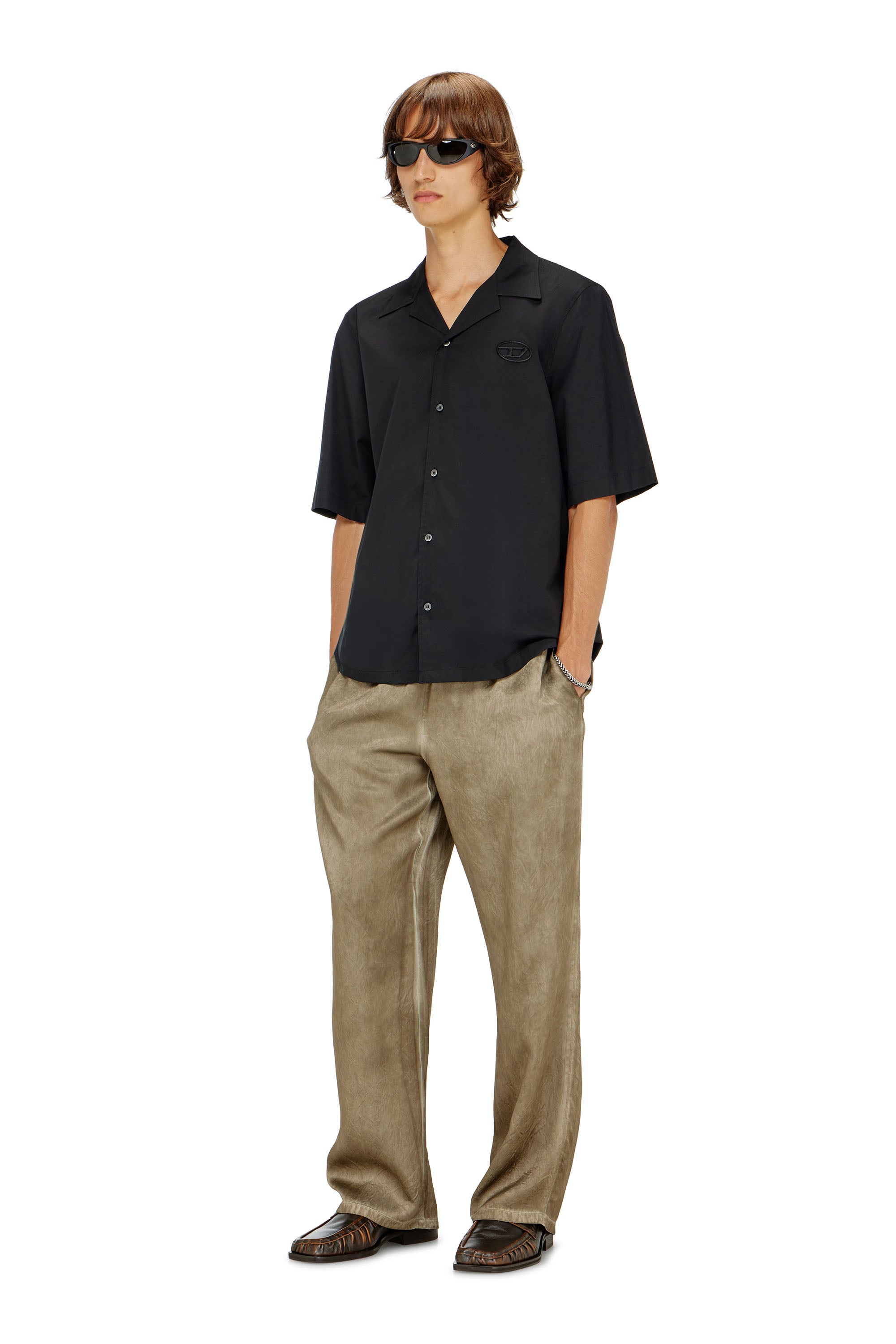 Diesel - S-MAC-GSBH, Chemise en popeline stretch avec broderie Oval D Homme in Noir - 1