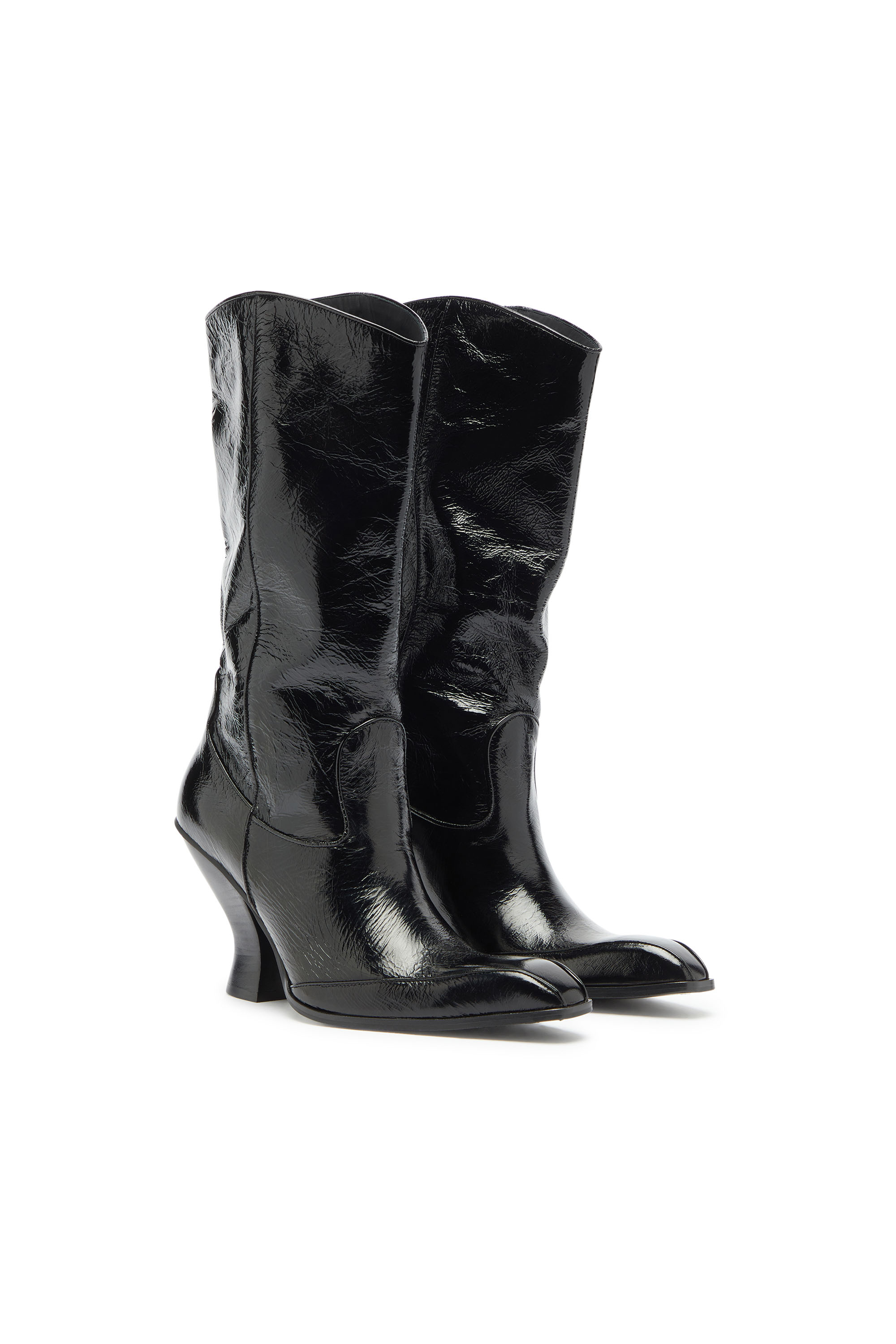 Diesel - D-LUFFY-75-TUBE, Female's D-Luffy - Knee-high boots in patent leather in Black - 2
