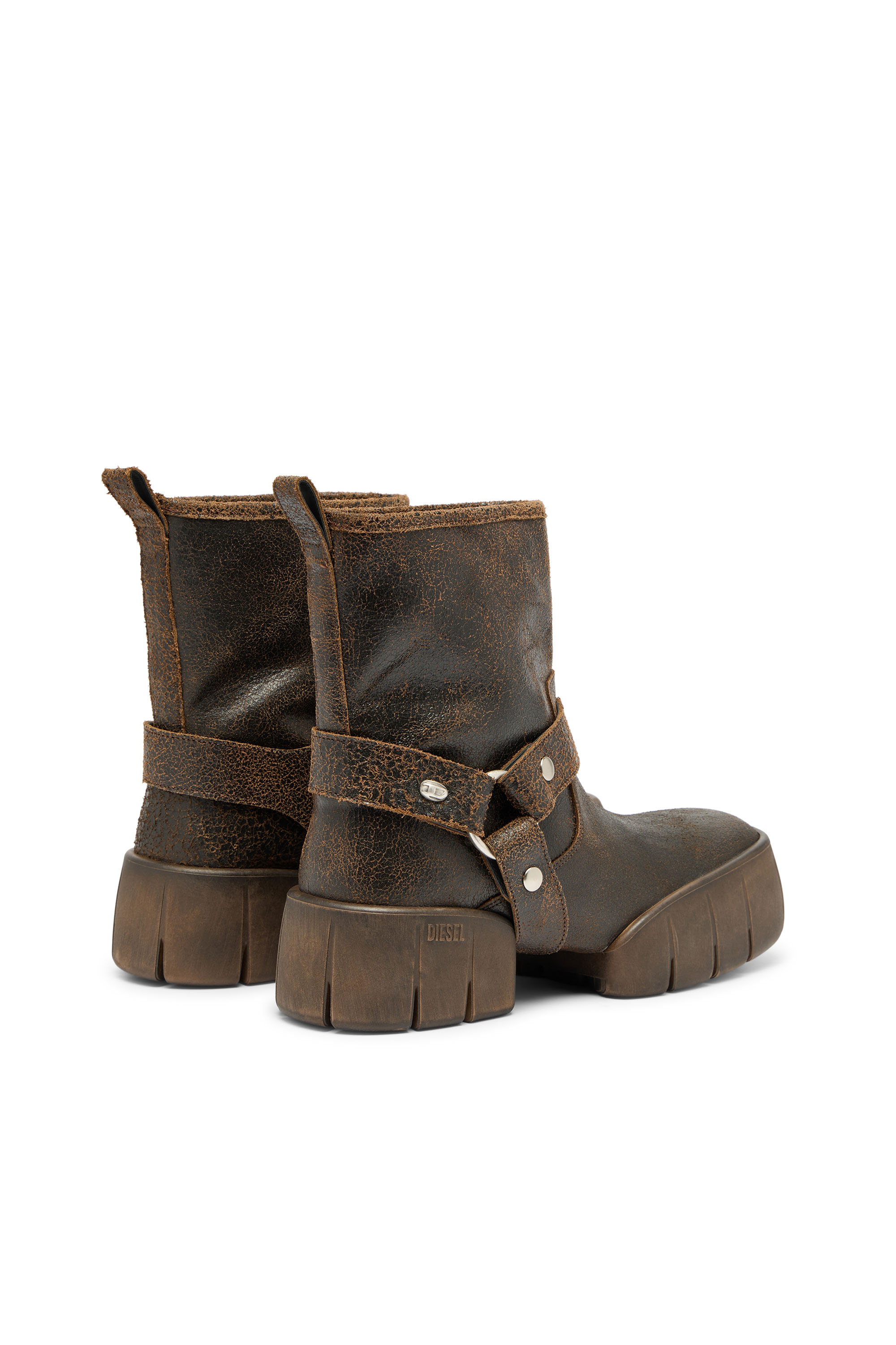 Diesel - D-TEX TU, Male's D-Tex-Biker boot in crackle leather in Brown - 3