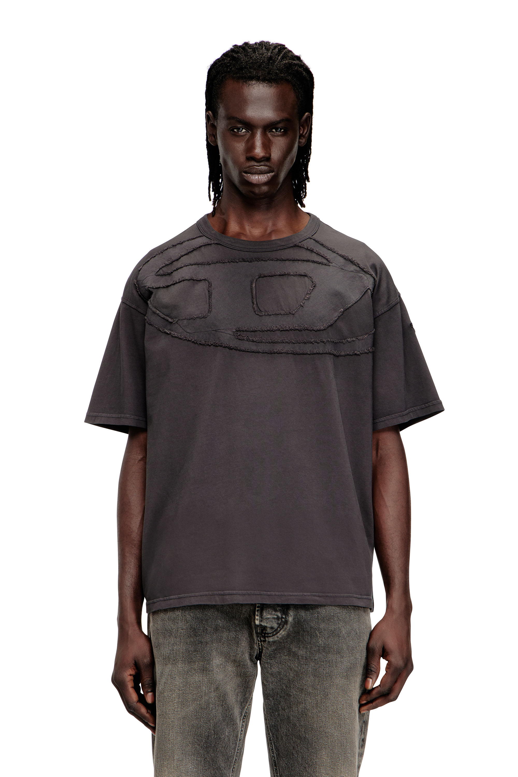 Diesel - T-BOXT-DEN, Camiseta de algod&oacute;n relajada con aplique Oval D Hombre in Gris - 1