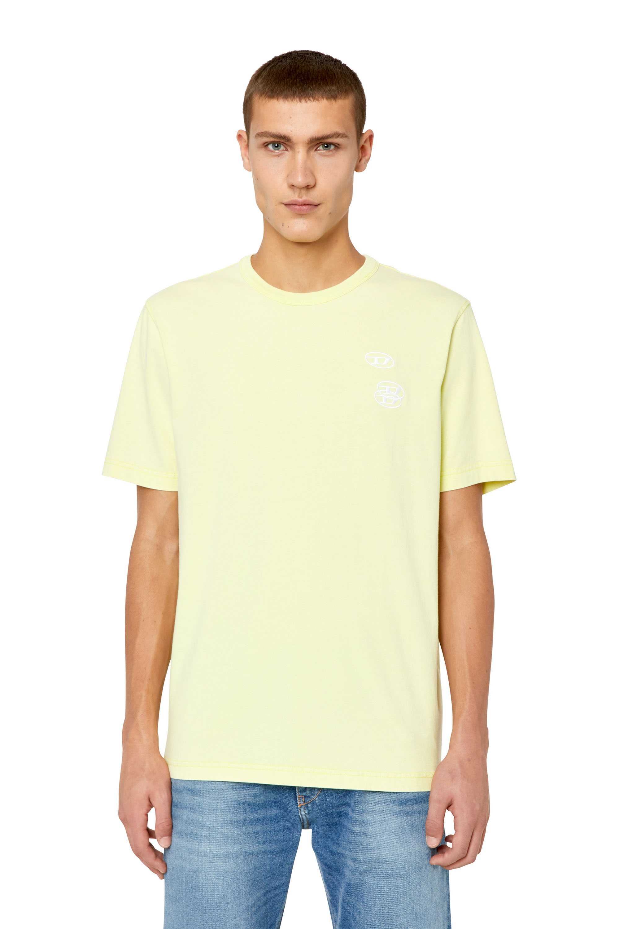 Diesel - T-JUST-G14, Man's Faded T-shirt with triple logo embroidery in Yellow Fluo - 3