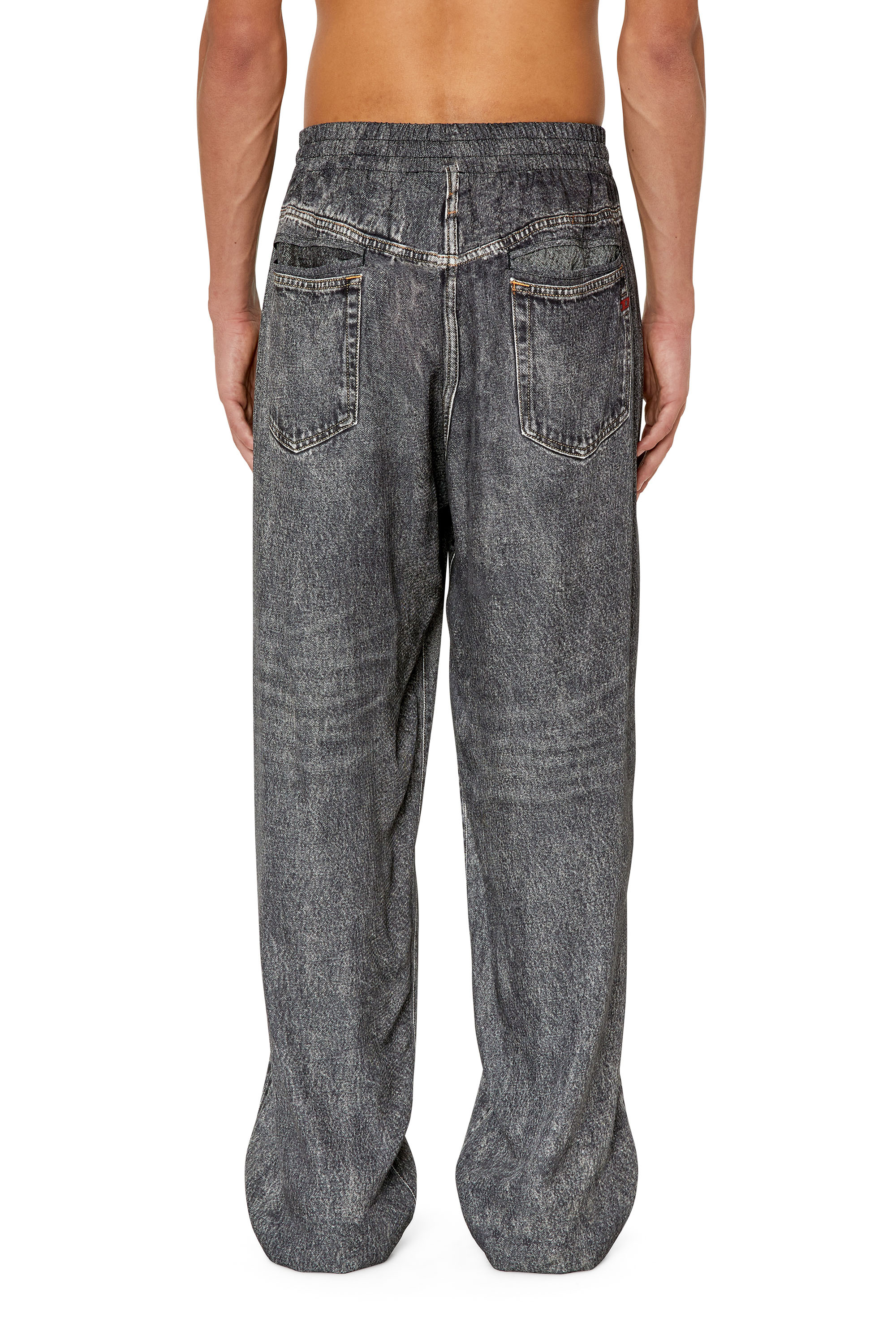 Diesel - P-FERGY-A, Man's Pants with trompe l'oeil denim print in Dark grey - 5