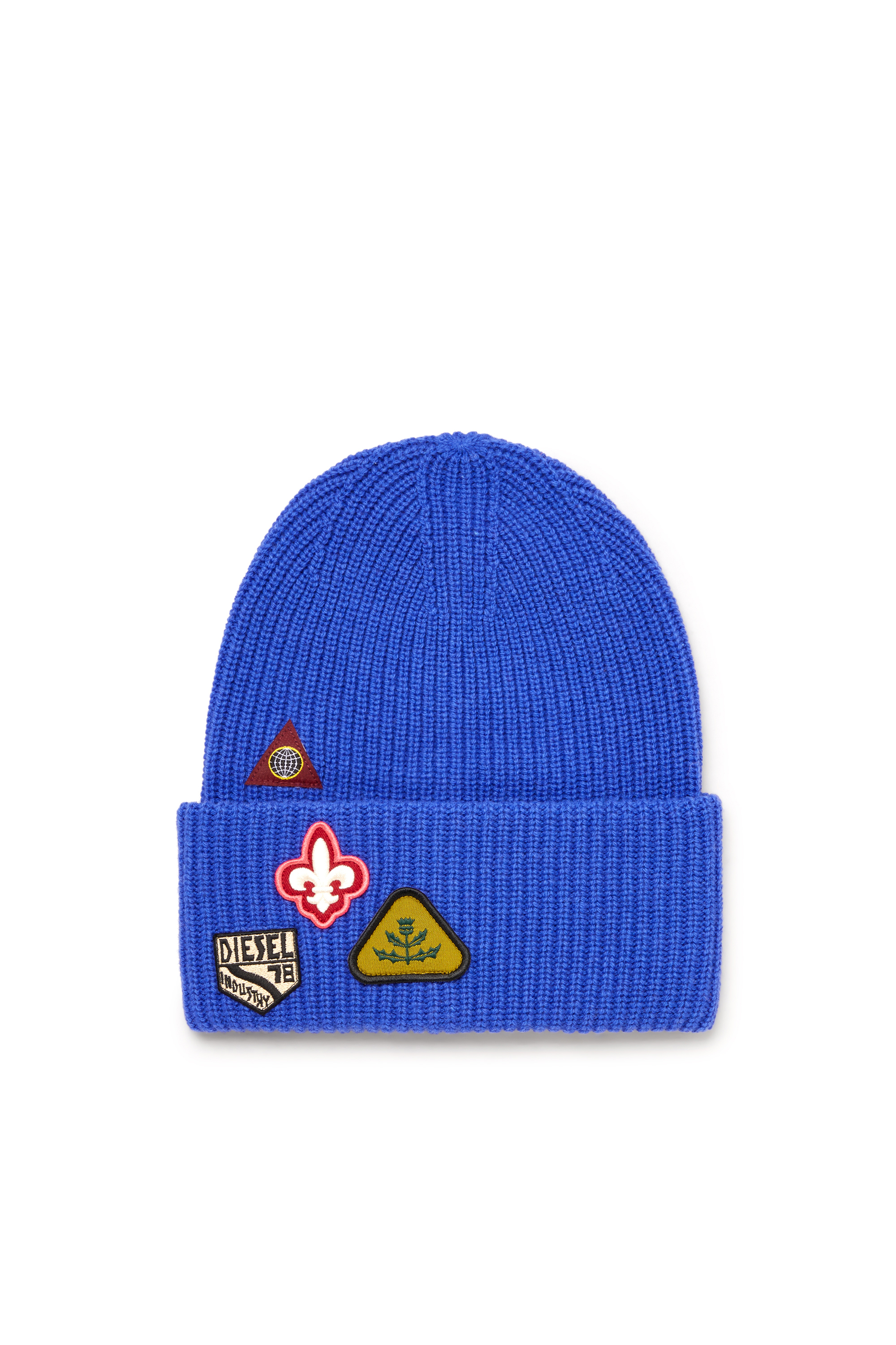 Diesel - K-PHAT, Unisex's Wool beanie with logo patches in Blue - 1