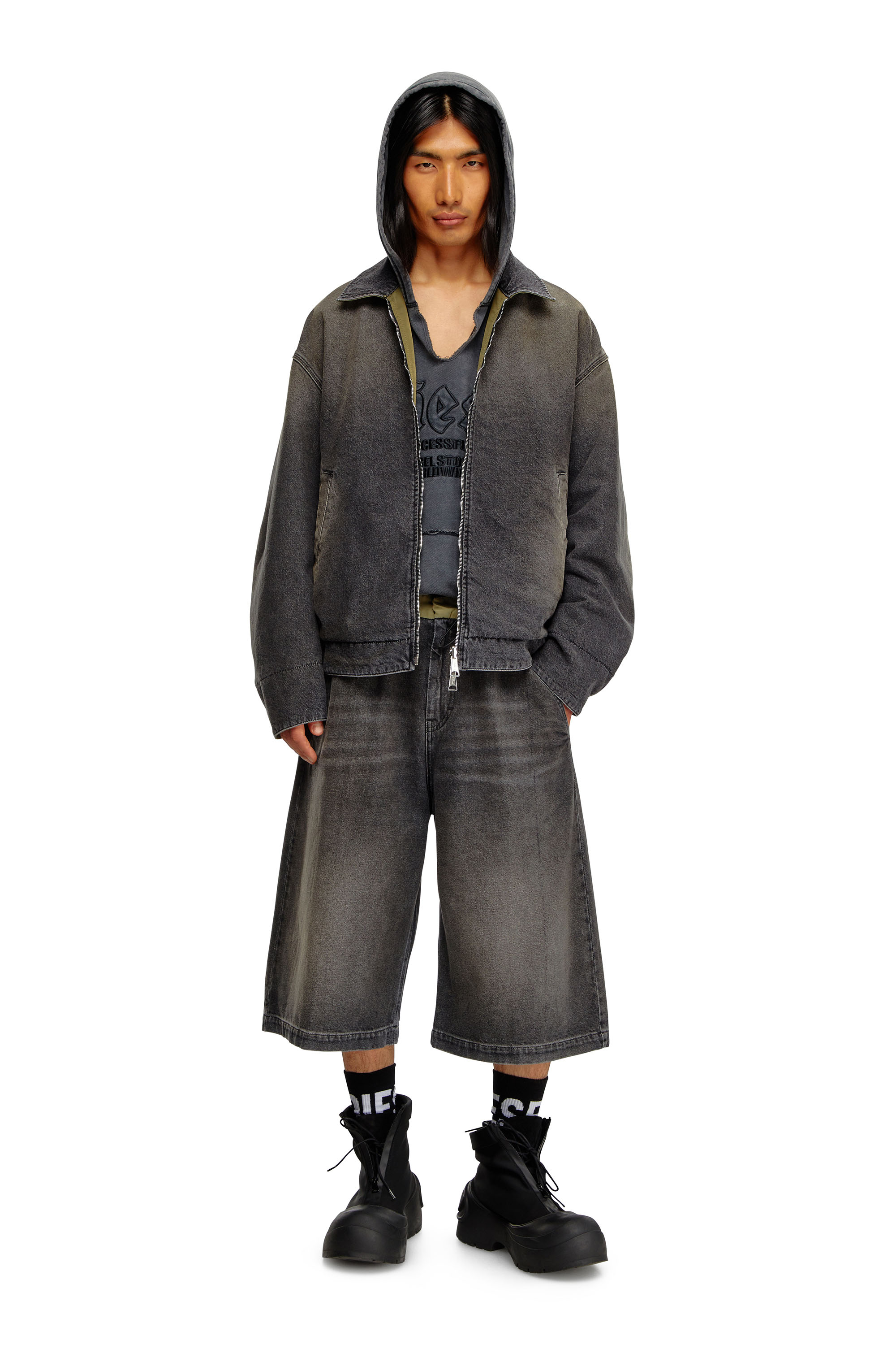 Men's Reversible jacket in denim and nylon | Black | Diesel US