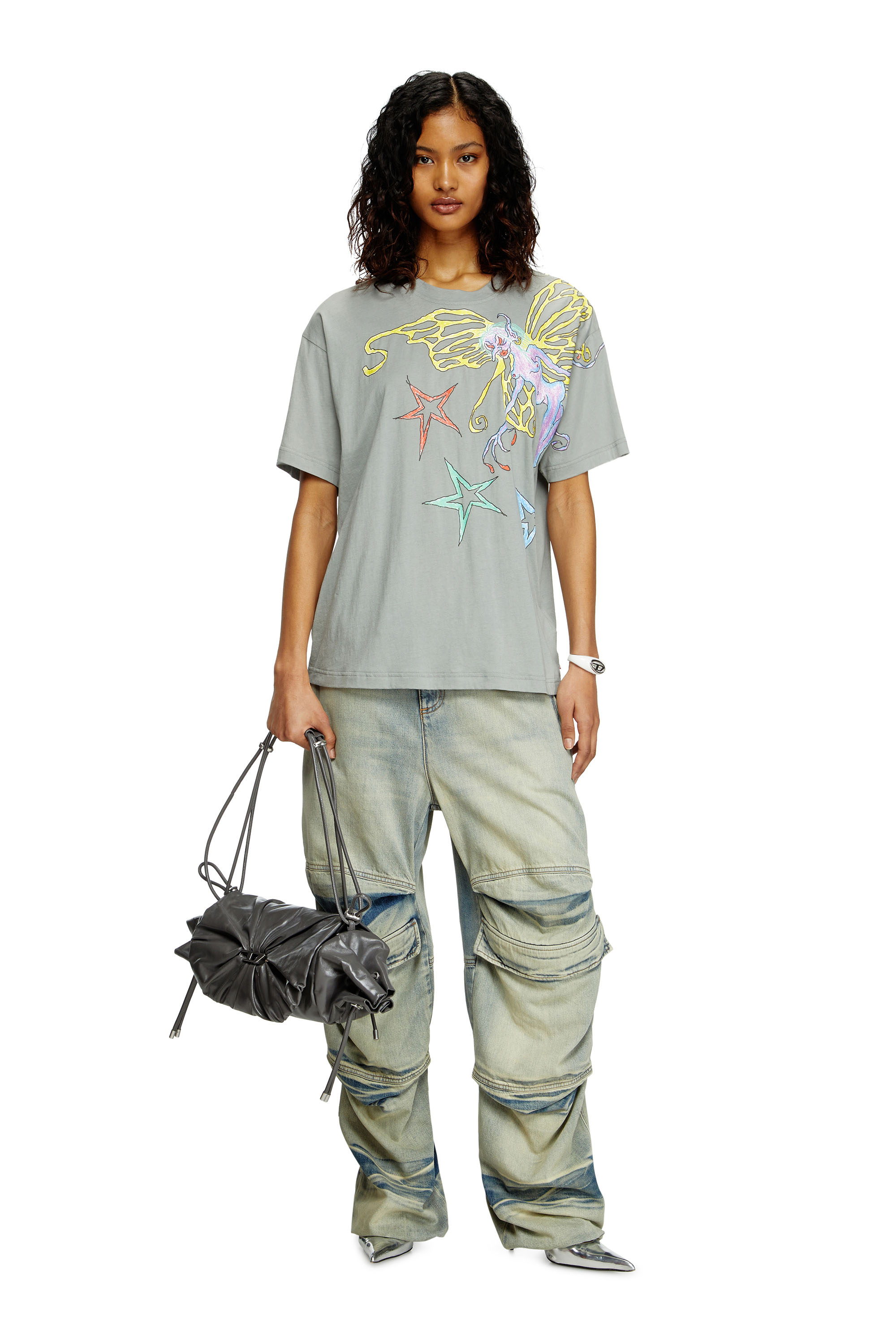 Diesel - T-BUXT-Q1, Camiseta con estampado gr&aacute;fico Mujer in Gris - 1