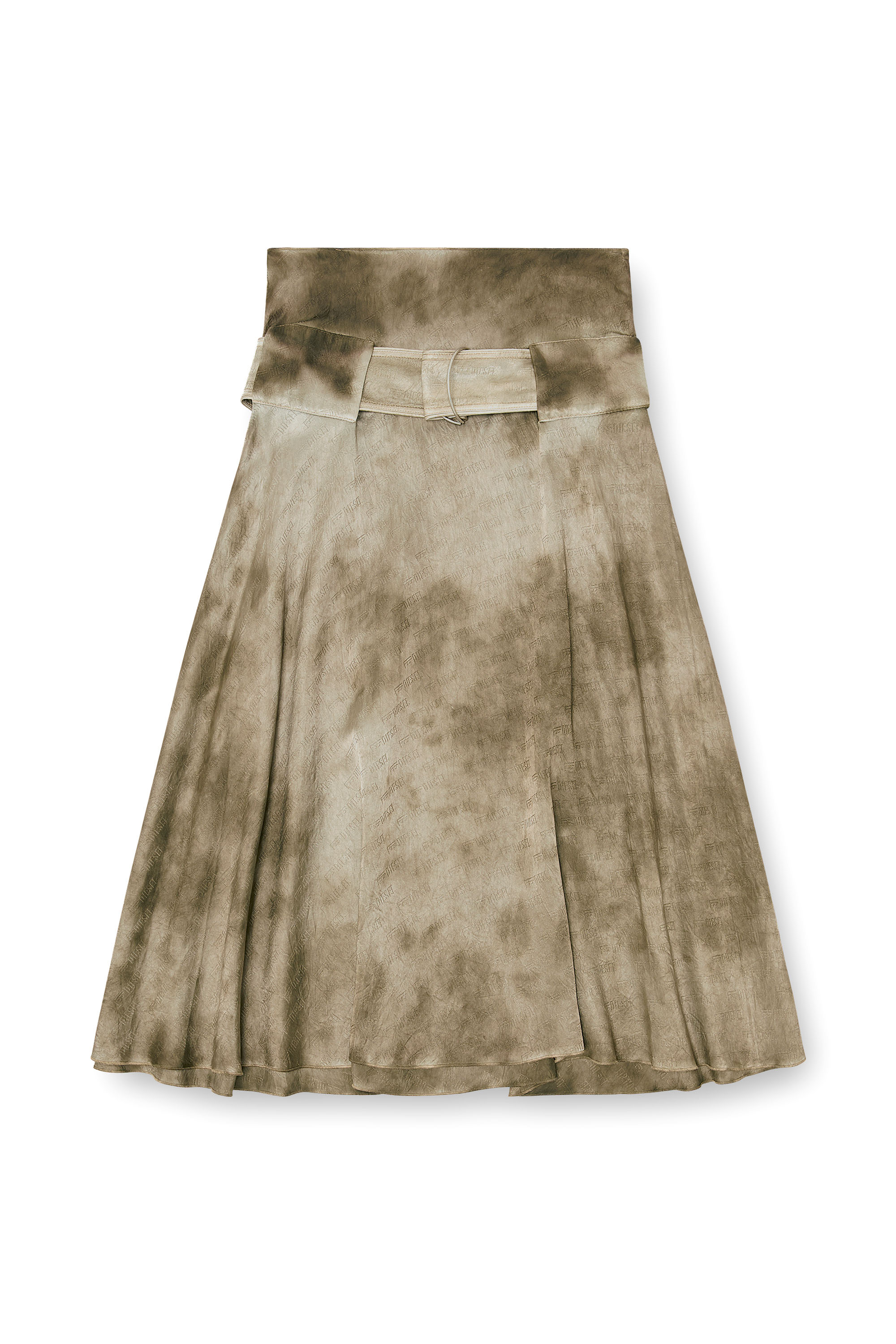 Diesel - O-DYLE, Female's Belted midi skirt in logo-jacquard satin in null - 2