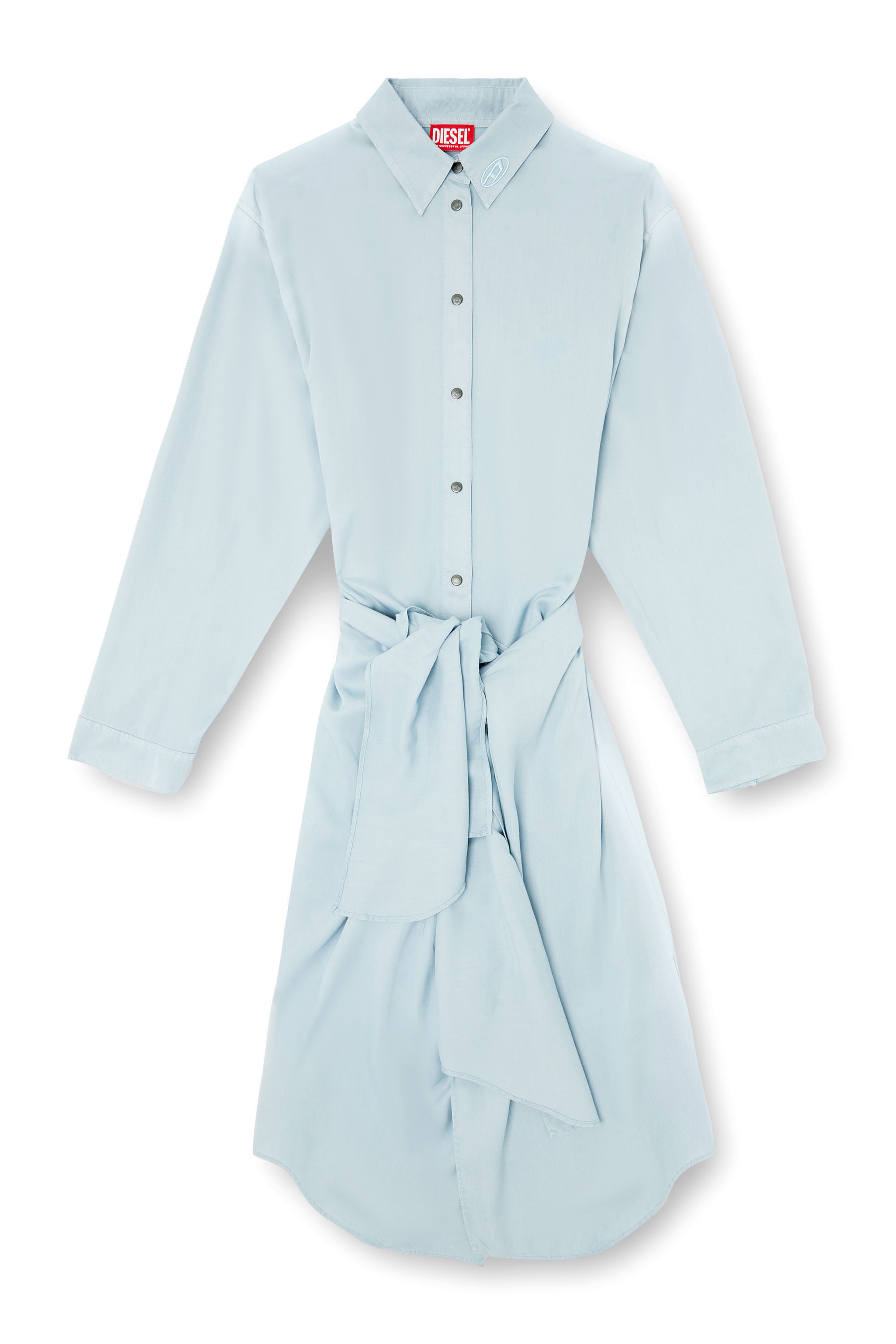 Diesel - D-ILETTA-R1, Woman's Wrap shirt dress in treated twill in Light Blue - 3