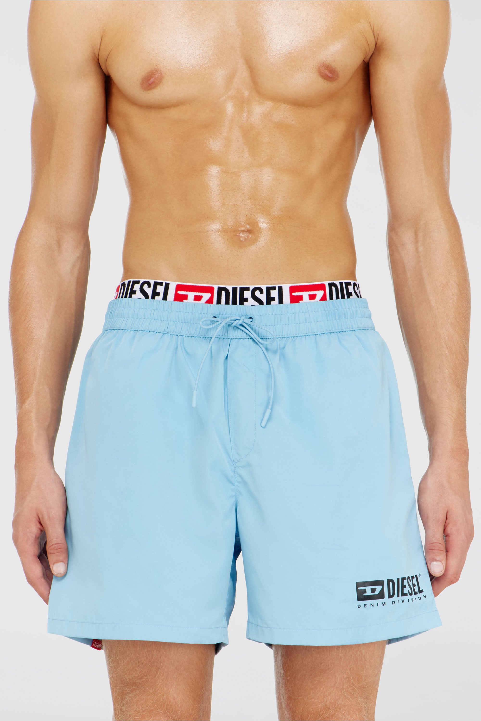 Diesel - VISPER-41-D-CORE, Man's Mid-length swim shorts with logo print in Azure - 1