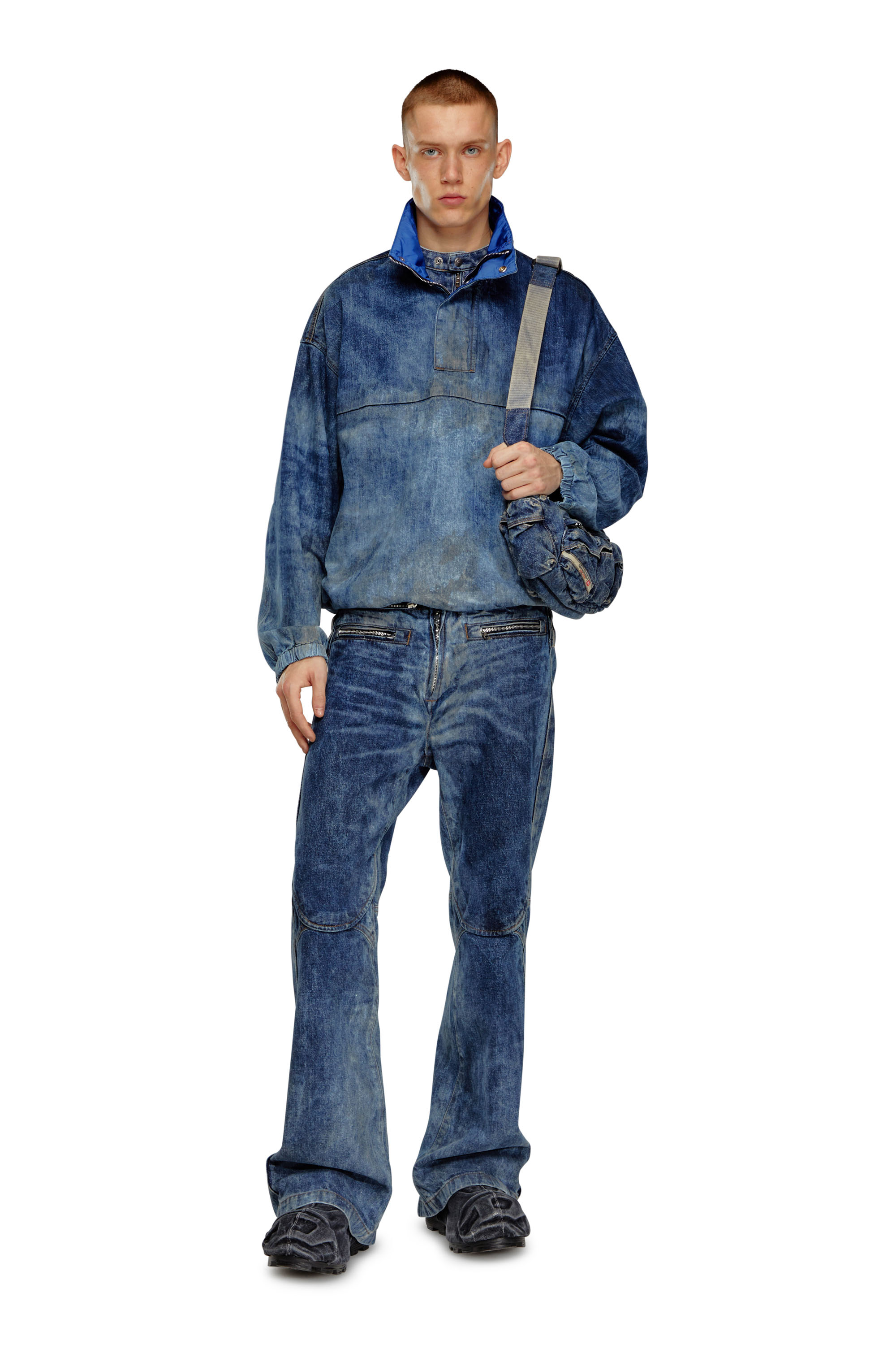 Diesel - D-FLOW-FSE, Veste pull en denim effet sali Homme in Bleu - 1
