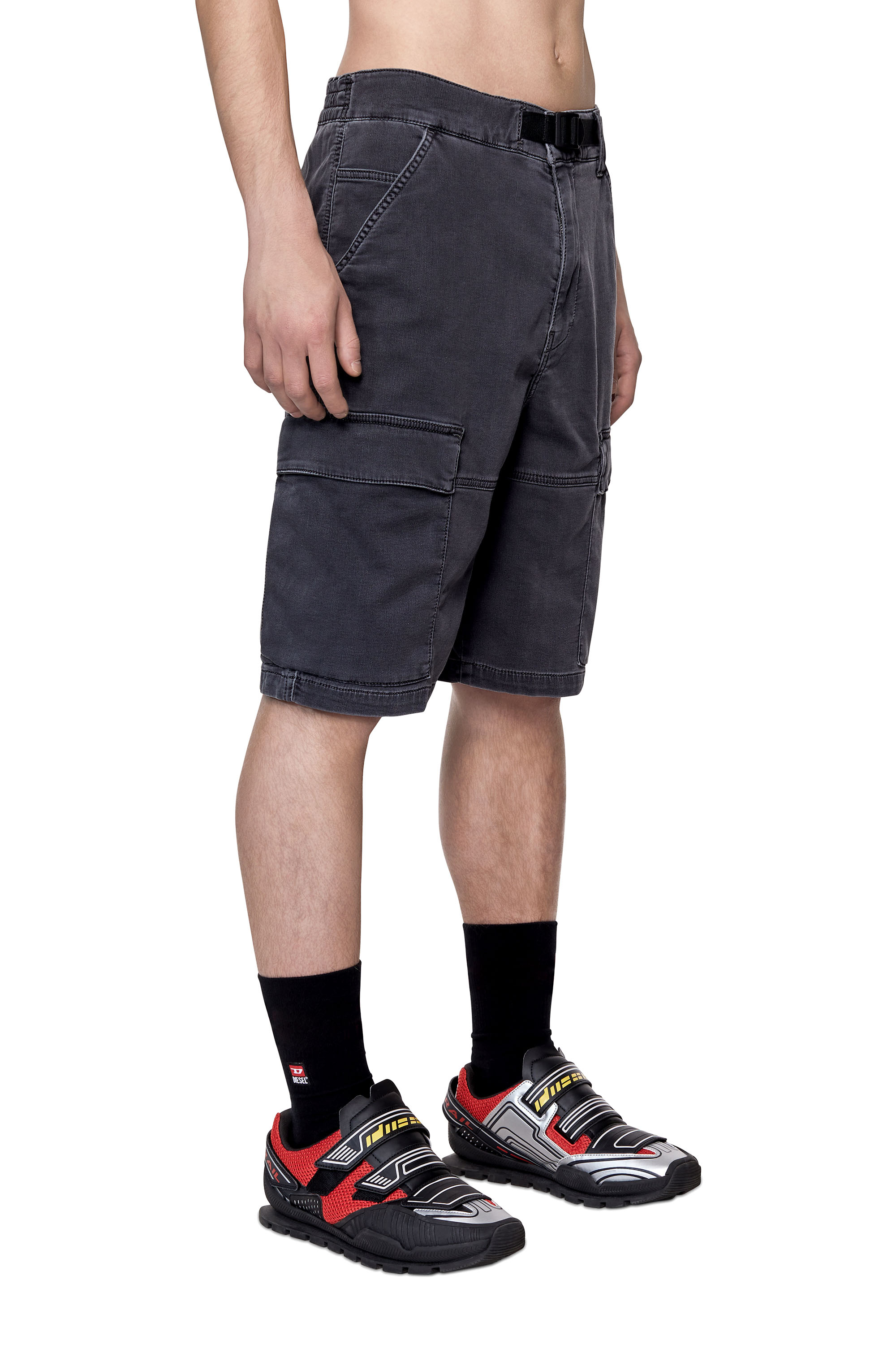 Diesel - D-KROOLEY JOGGJEANS CARGO SHORTS, Man's Cargo shorts in JoggJeans&reg; in Black/Dark grey - 3